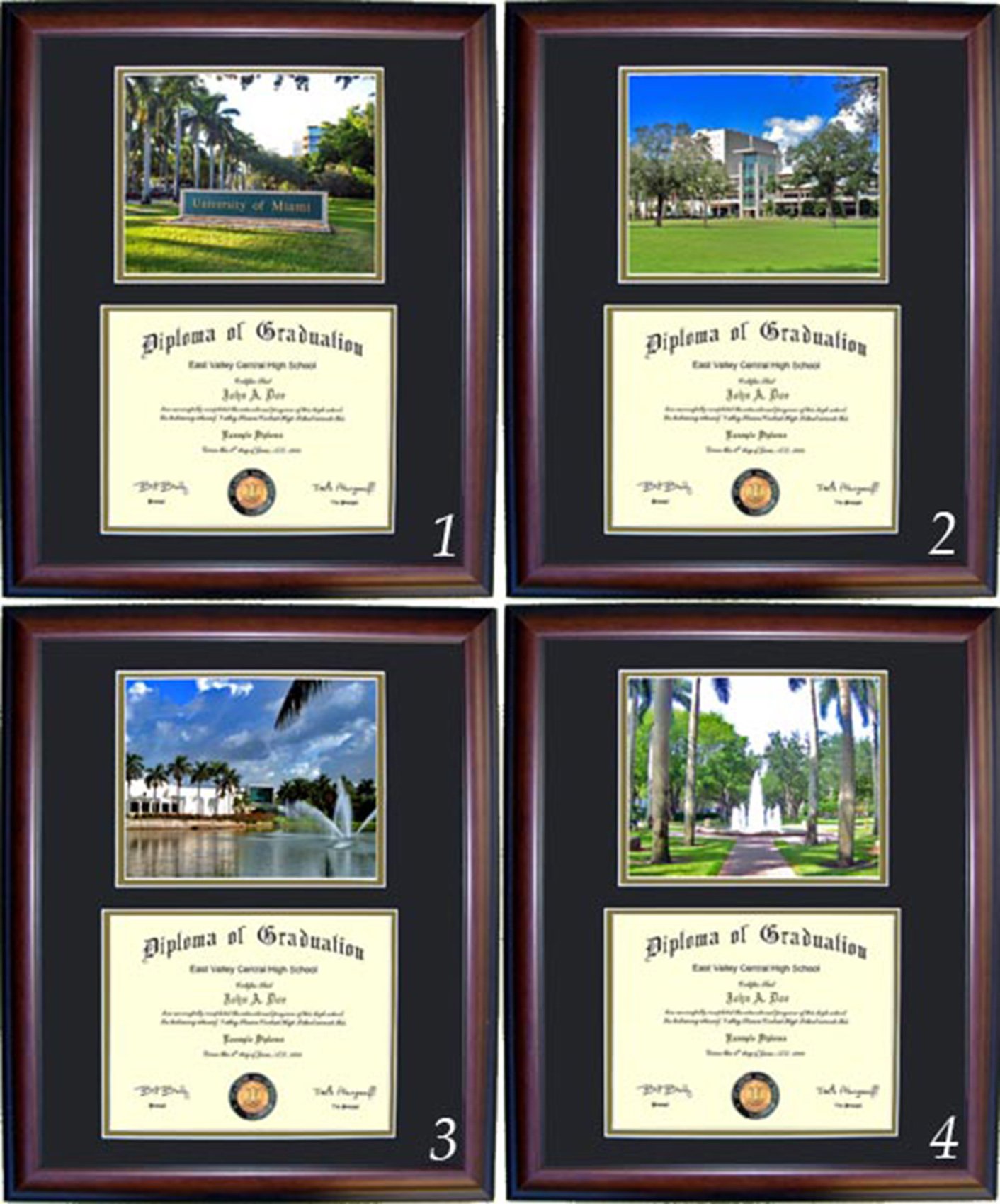 Miami Diploma Frame with Photo Display Option - Premium Walnut Wood Graduation Certificate Holder - Perfect for Displaying Diplomas, Certificates & Awards in Home, Office or School Decor