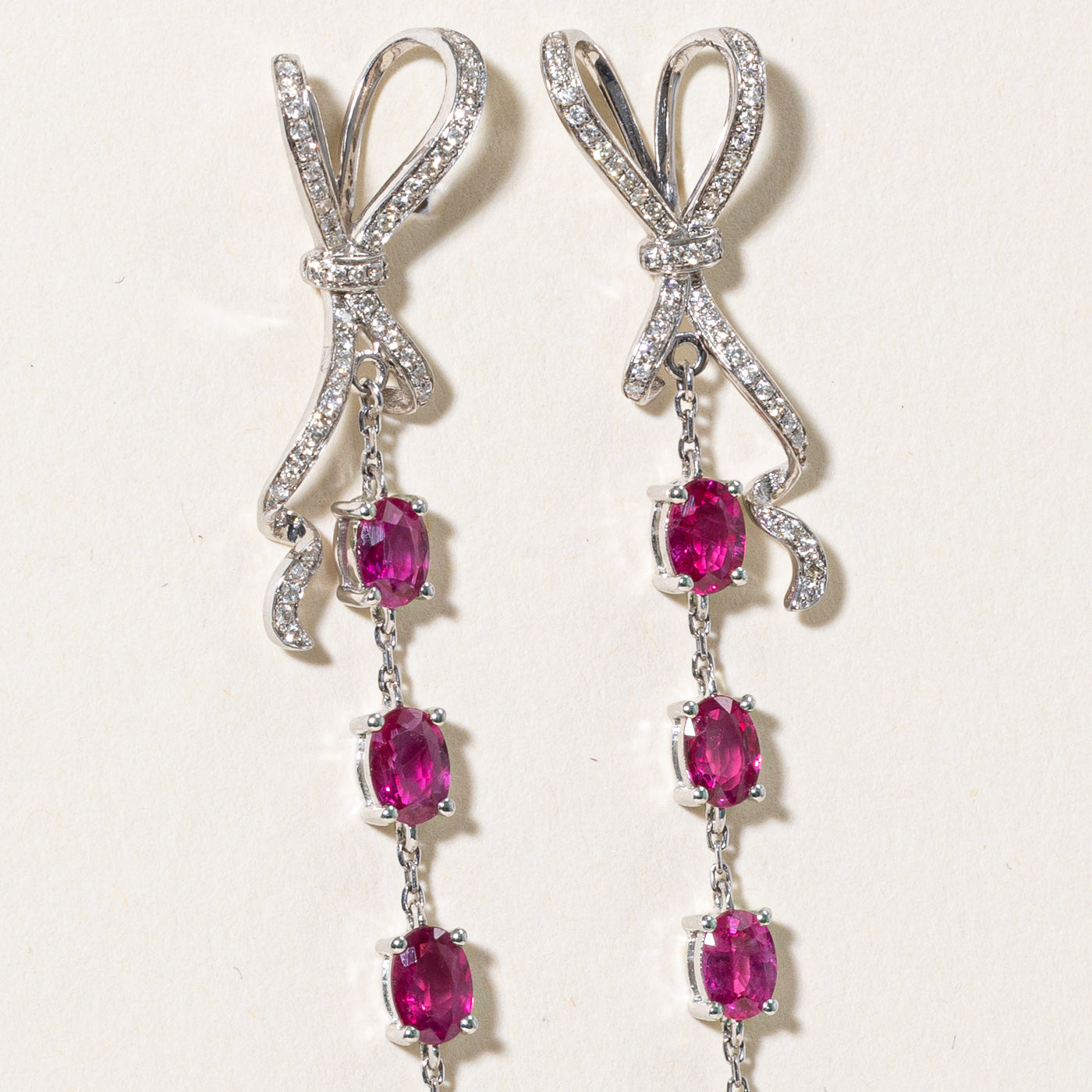 Ruby & Diamond Bow Drop Earrings | 3.13ctw Ruby & 0.18ctw Diamonds | Elegant Dangling Earrings for Women | Perfect for Weddings, Parties & Special Occasions