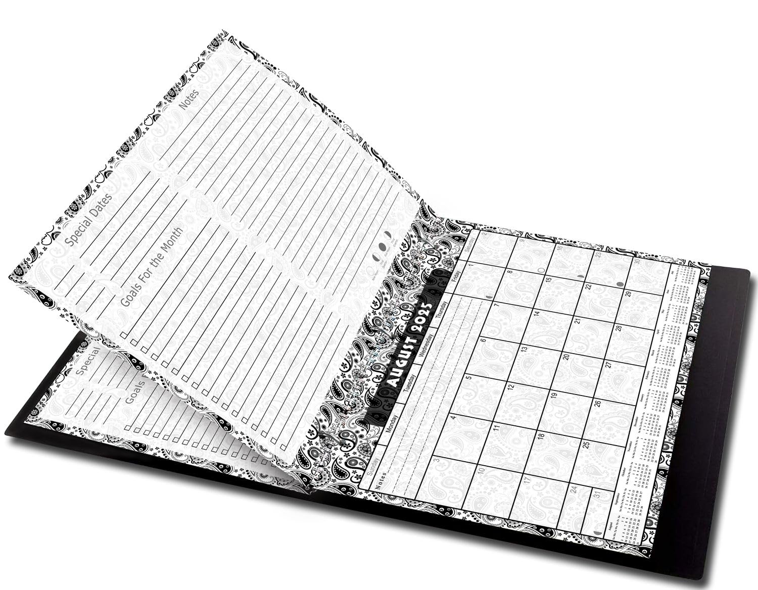 2025-2026 Academic Year 12-Month Wall & Desk Student Planner with 3-Ring Binder - School, Teacher & Student Organizer (Black & White Paisley Design) - Perfect for Classroom, Home Office & Study Planning
