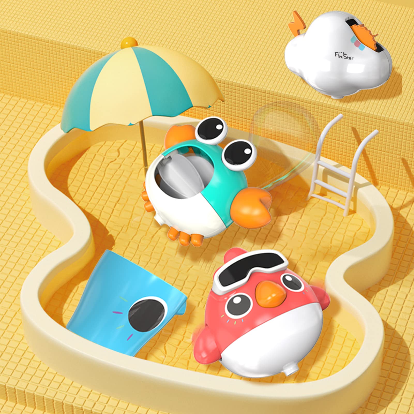 FS Baby Bath Toys for Toddlers 1-3 Years Old | Wind Up Boat & Water Play Set | Safe Bathtub Toys for Kids Ages 2-6 | Fun Learning Toys for Bath Time & Pool Play