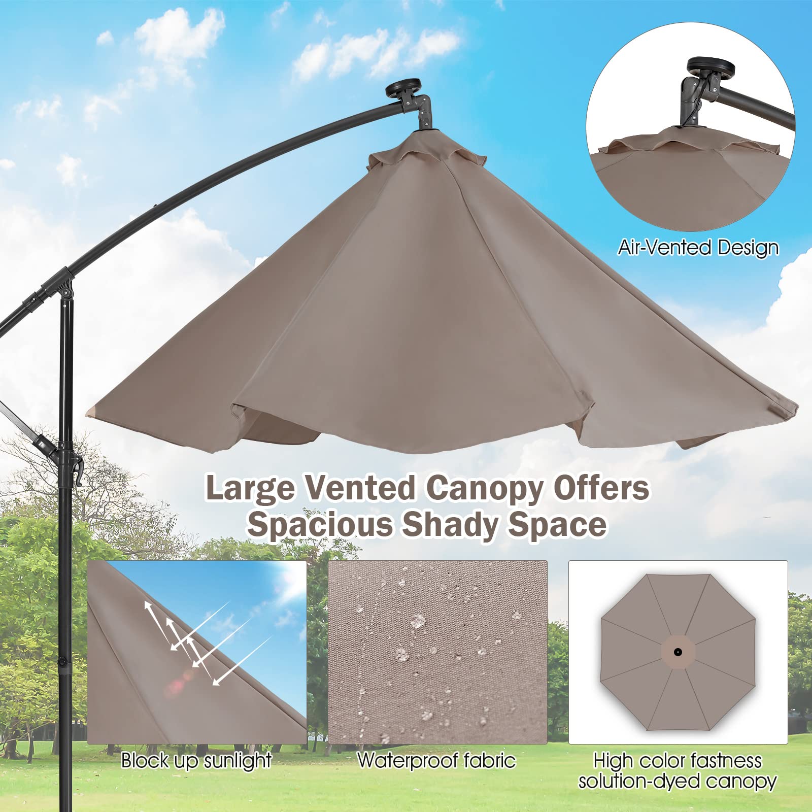 Giantex 10ft Solar LED Patio Umbrella with Tilt for Pool & Outdoor