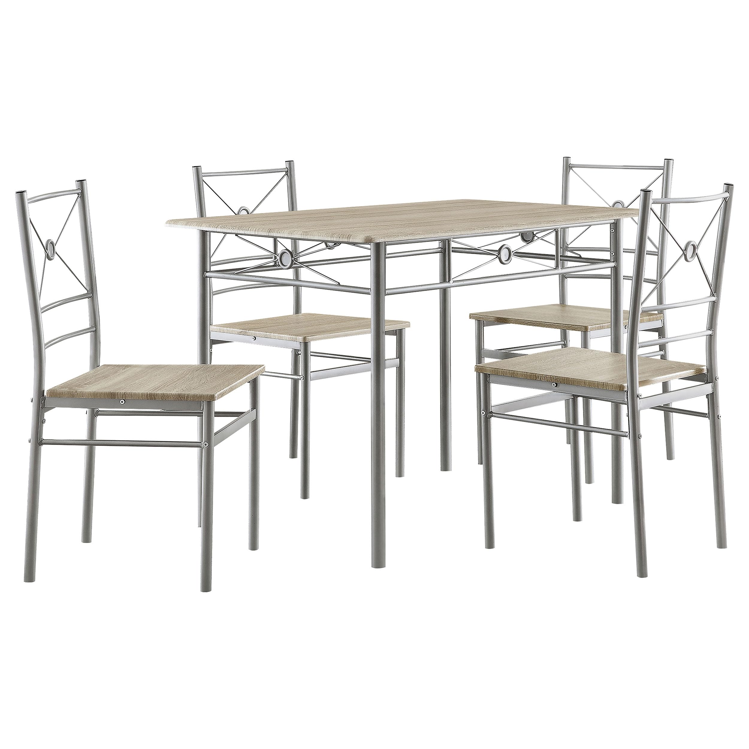 Coaster Home Furnishings 5-Piece Rectangular Dining Table Set in Brushed Silver Finish - Perfect for Small Space Dining Rooms, Breakfast Nooks & Apartment Living