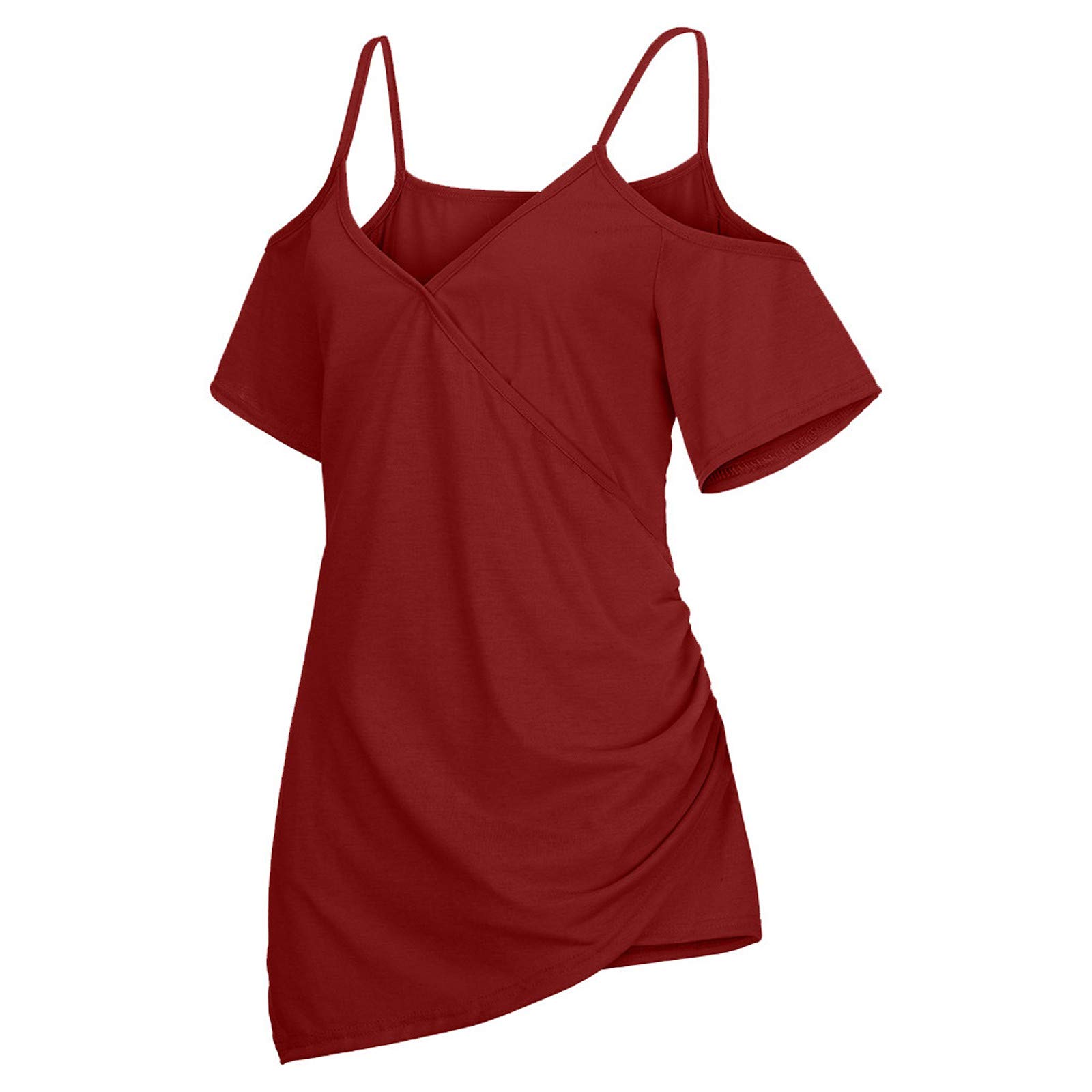 Women's Asymmetric Cutout Shoulder V-Neck T-Shirt - Plus Size Fashion Top for Casual Wear & Summer Outfits