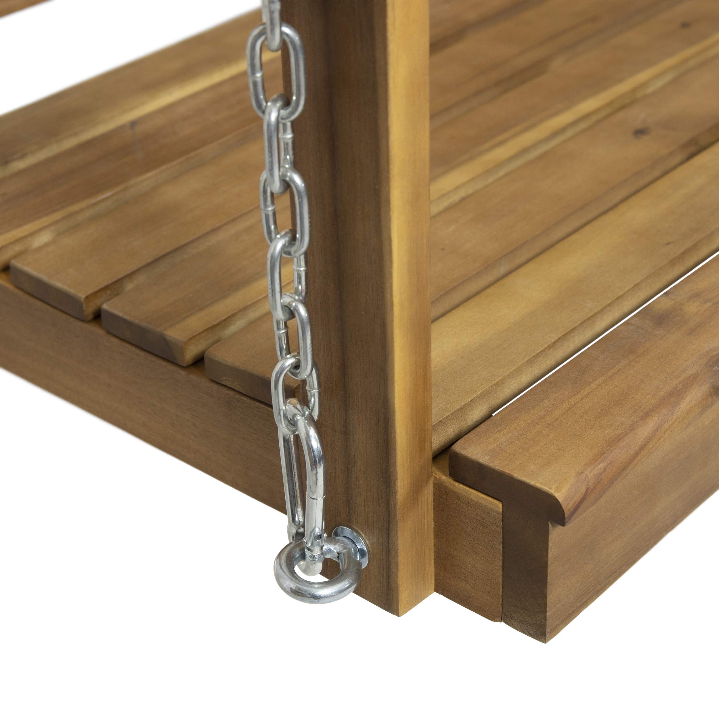 Premium Outdoor Aacia Wood Porch Swing - Teak Finish, Weather-Resistant Hanging Chair for Patio, Garden, Backyard & Deck Relaxation