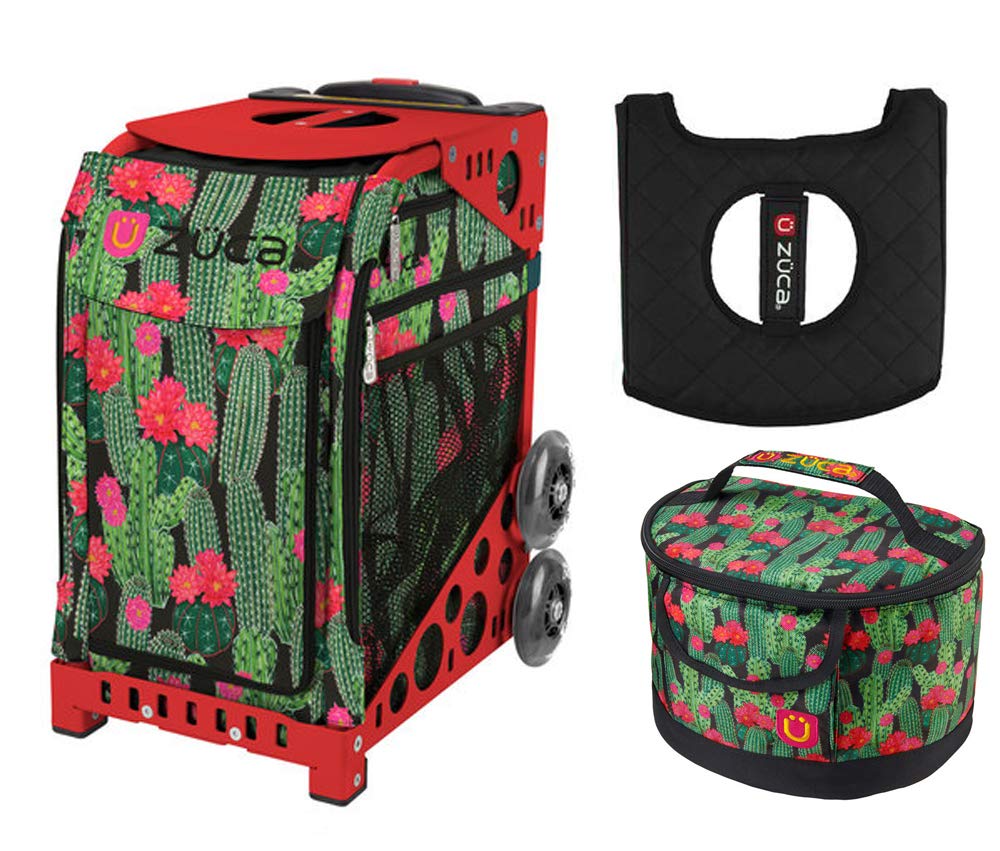 Zuca Sport Bag - Desert Blossoms Design with Free Lunchbox & Seat Cover (Red Frame) - Perfect for Gym, Travel & School Backpack Organization