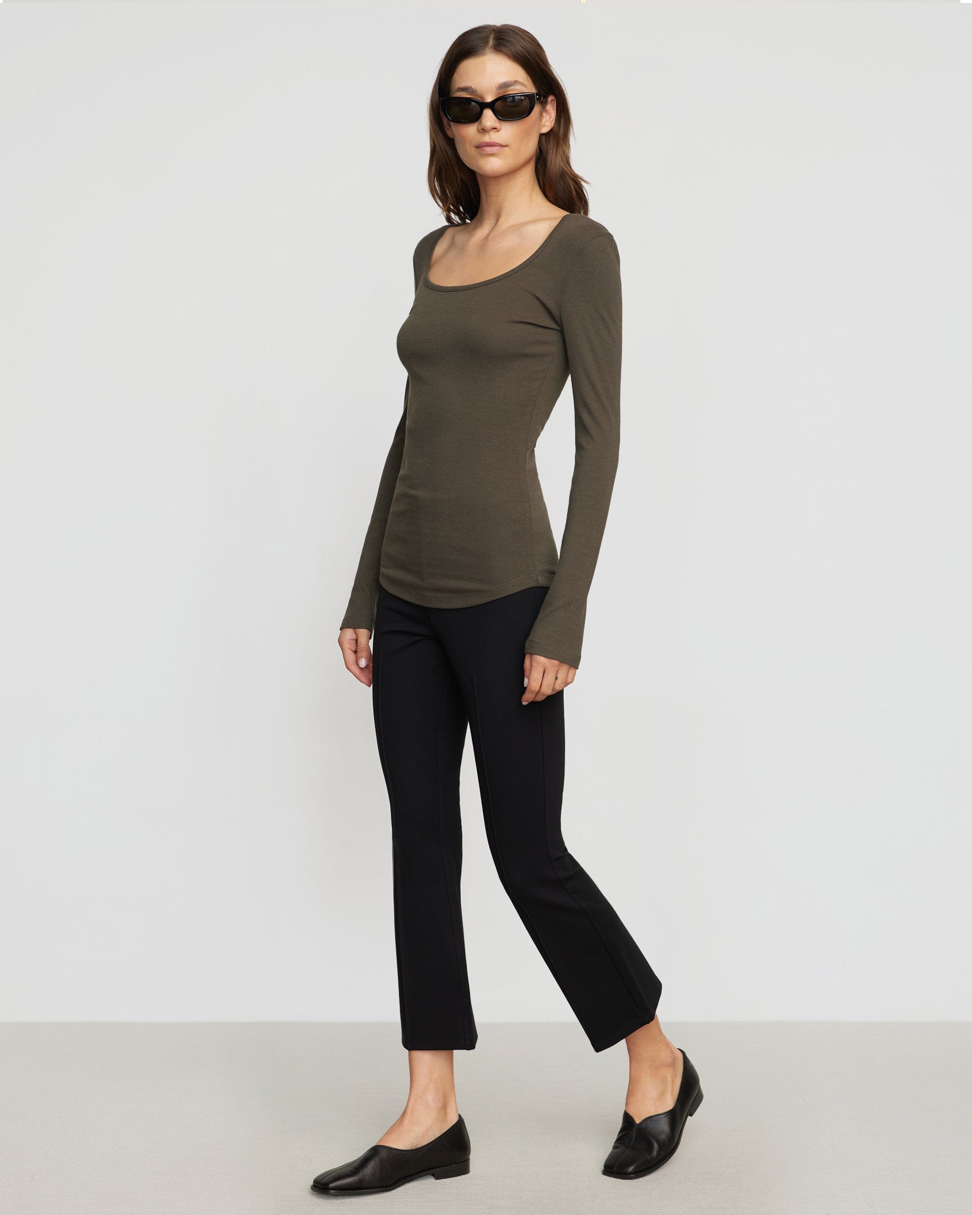 Rosa Ribbed Scoop Neck Tee - Women's Stretch Cotton Casual T-Shirt for Everyday Wear | Perfect for Work, Weekend & Layering