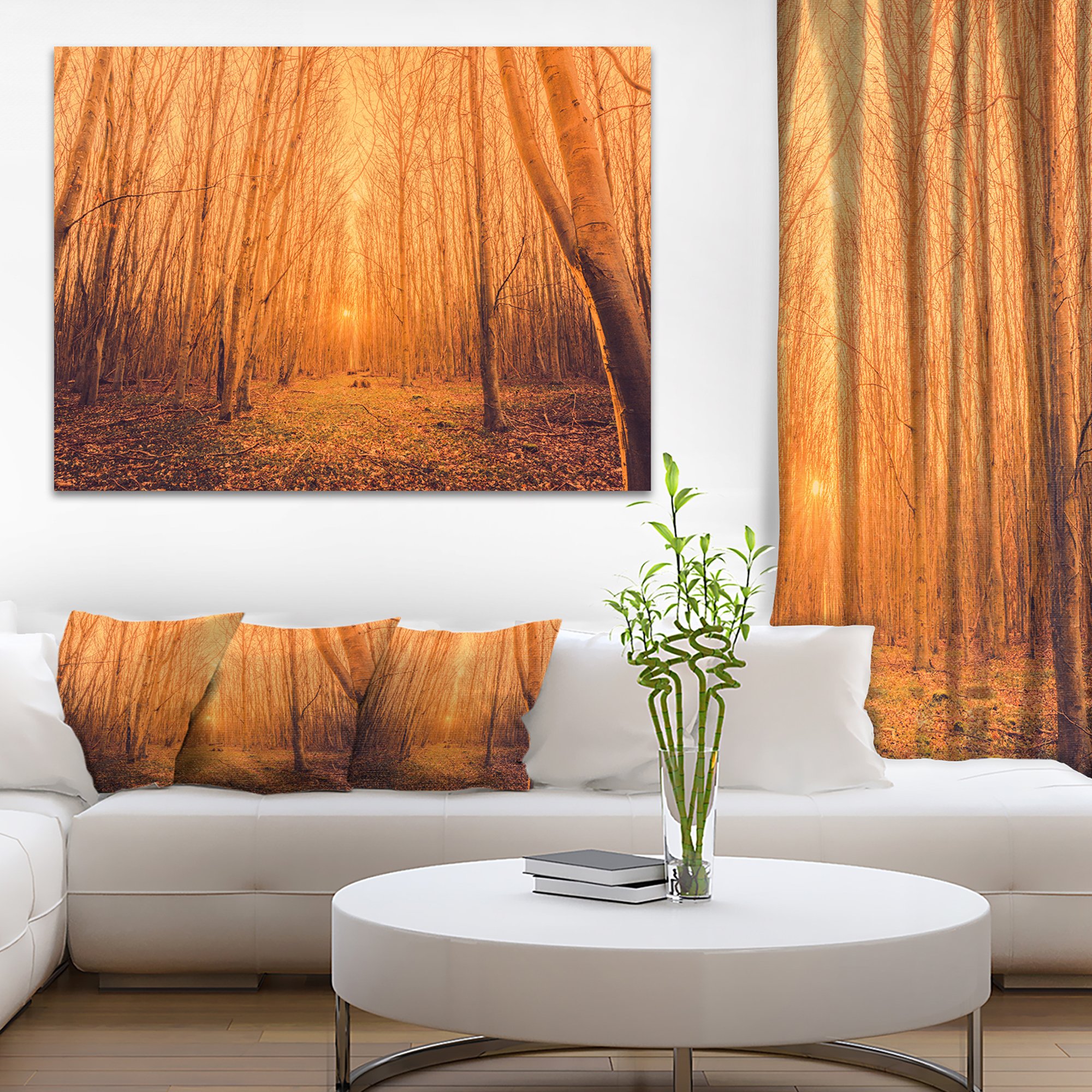 Sunrise in a Forest with Tall Trees - Nature Landscape Wall Art Canvas Print - Perfect for Living Room, Bedroom & Office Decor