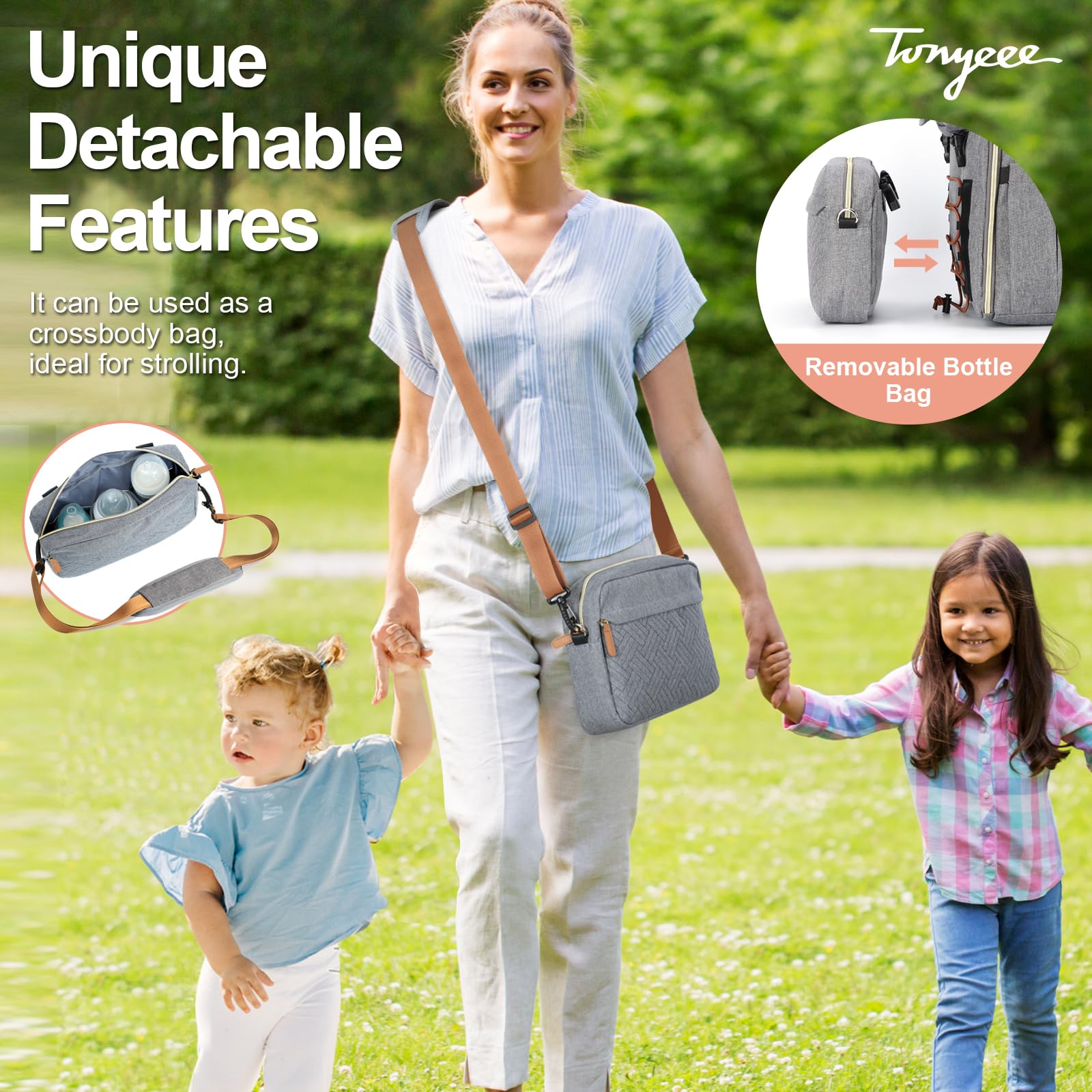 Waterproof Diaper Backpack Set with Removable Crossbody Bag & Changing Pad - Large Capacity Baby Travel Backpack for Women & Men (Grey) - Perfect for Daycare, Travel & On-the-Go Parenting
