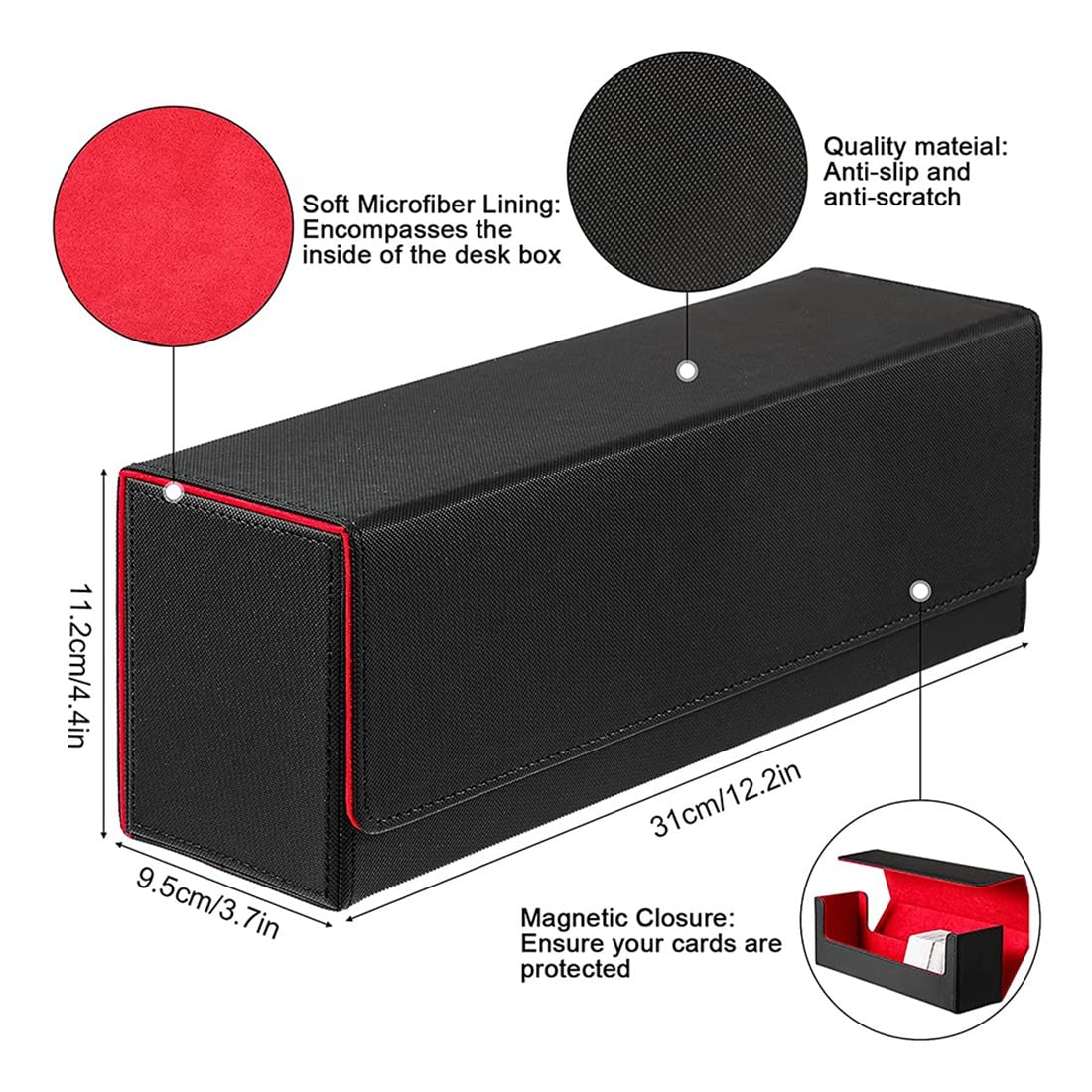 ARMYD 400-Card PU Leather Deck Box for Collectible Card Games - Black & Red - Perfect for MTG, Yu-Gi-Oh!, Pokemon TCG Storage and Organization