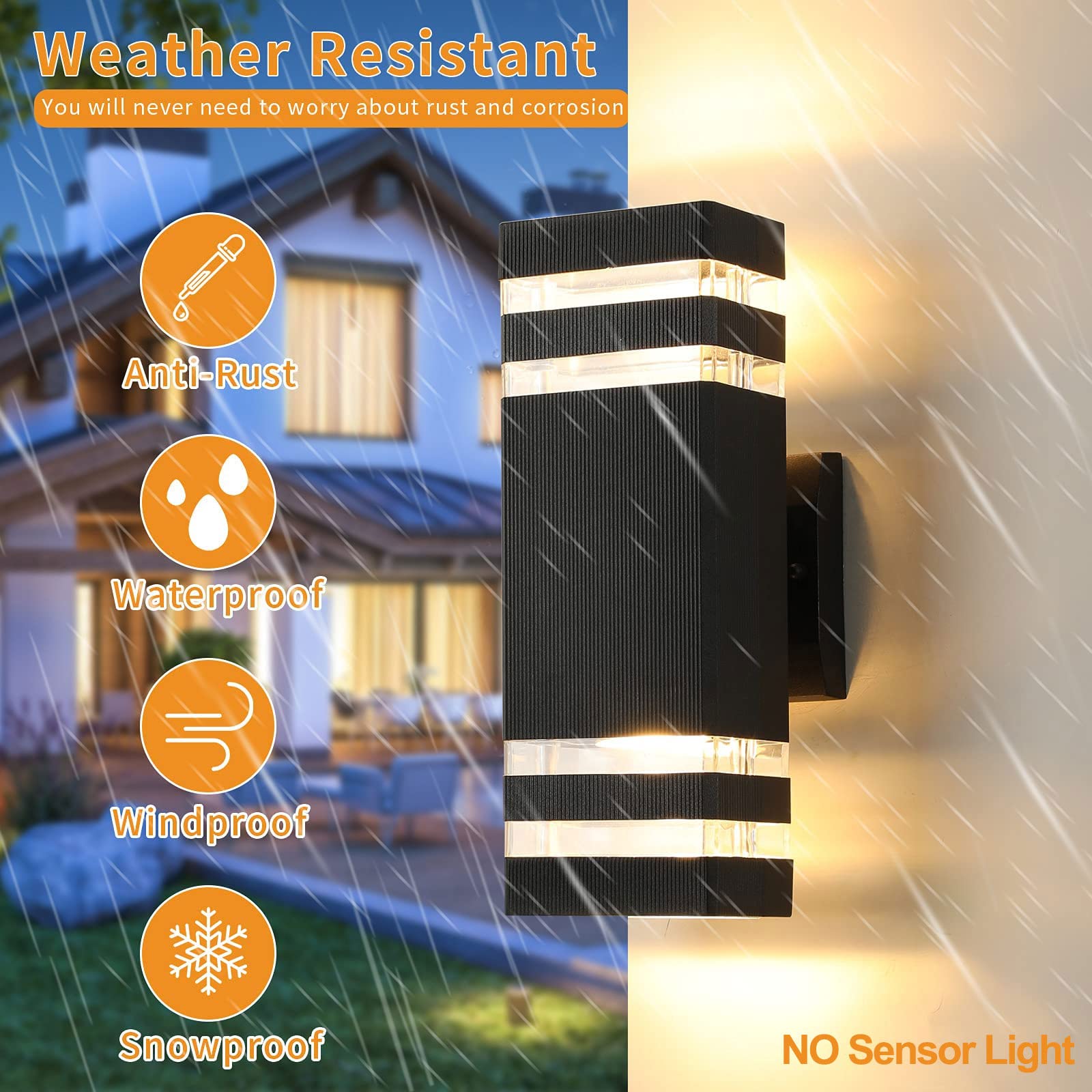 6 Pack Outdoor Wall Lights - Black Modern Waterproof Aluminum Exterior Light Fixtures for House, Garage & Porch | Up and Down Wall Sconces with 2-Layer Design | Perfect for Outdoor Entryway, Patio, Garden and Driveway Lighting