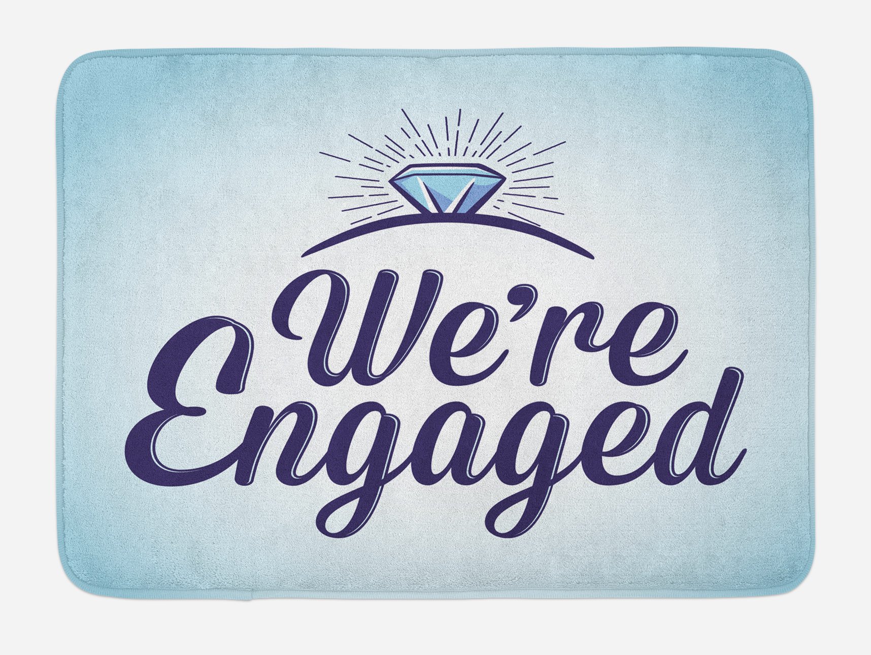Ambesonne Plush Non-Slip Bath Mat - 'We Are Engaged' Wedding Announcement Design with Ring Celebration, 30.2 x 20 Inches, Sky Blue & Navy Blue - Perfect for Engagement Parties, Bridal Showers & Newlywed Home Decor