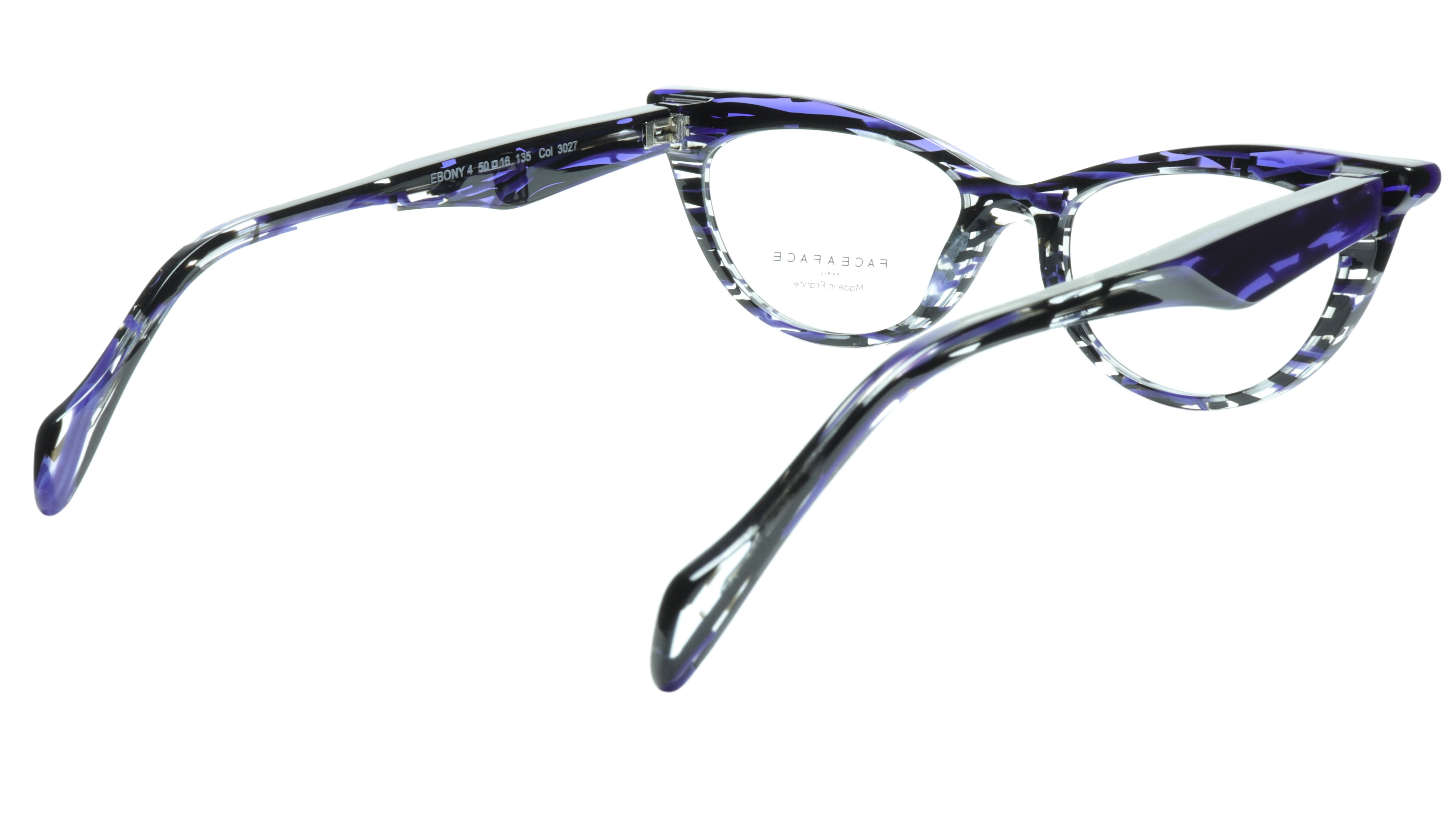 Face A Face Eyeglasses Frame Ebony 4 3027 Acetate Violet Cateye - 50-16-135 Frame Size - Stylish Women's Eyeglasses for Work & Everyday Wear