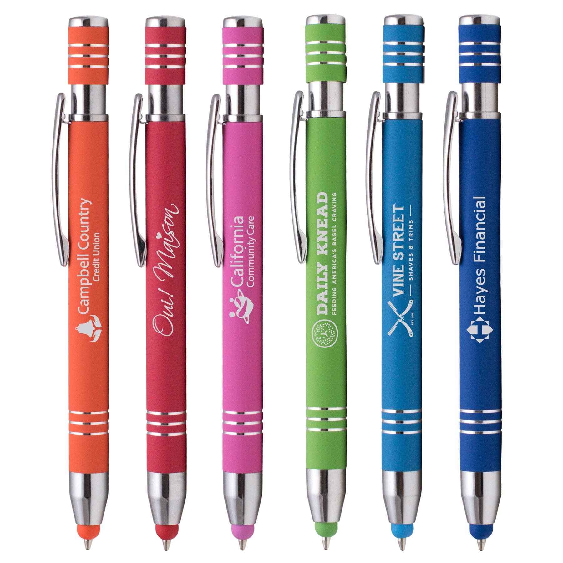 Custom Laser Engraved Metal Pens with Stylus - Bulk 100pcs - Personalized Logo Printing - Premium Marin Softy Design for Office, Gifts & Promotional Use