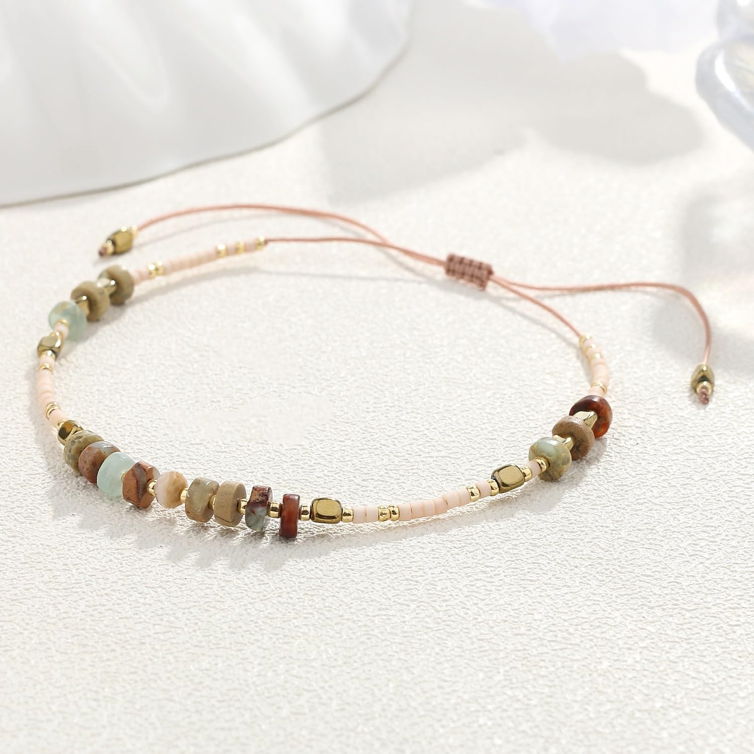 KELITCH Adjustable Seed Bead Bracelet for Women - Handmade Braided String Bracelet with Agate, Turquoise, Lapis & Coral Beads - Boho Chic Jewelry for Everyday Wear, Gift Giving & Festival Fashion