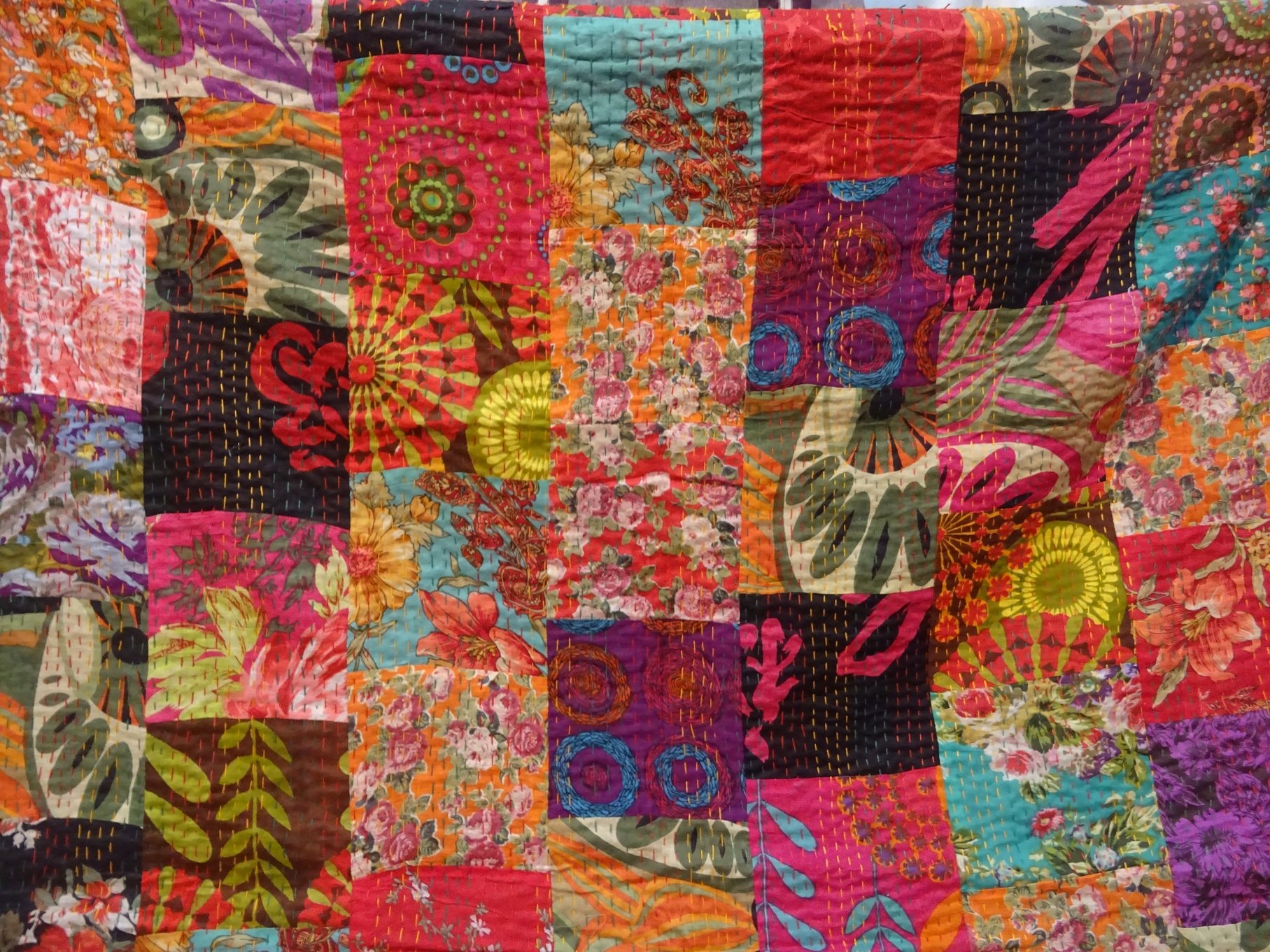 Handmade Tribal Asian Textiles Pure Cotton Queen Size Bedspread - Reversible Kantha Stitch Quilt & Indian Bed Cover - Perfect for Boho Chic Bedroom Decor, Guest Room Throw, or Cozy Living Room Accent
