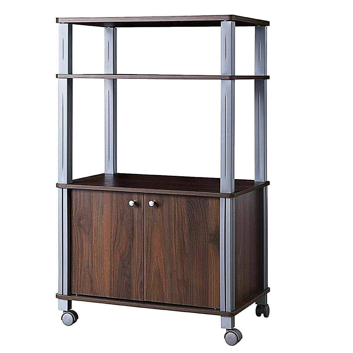 Multi-Functional Walnut Microwave Stand with Wheels - Bakers Rack, Storage Cart & Kitchen Organizer for Small Spaces | Perfect for Microwave Storage, Spice Display & Kitchen Shelving