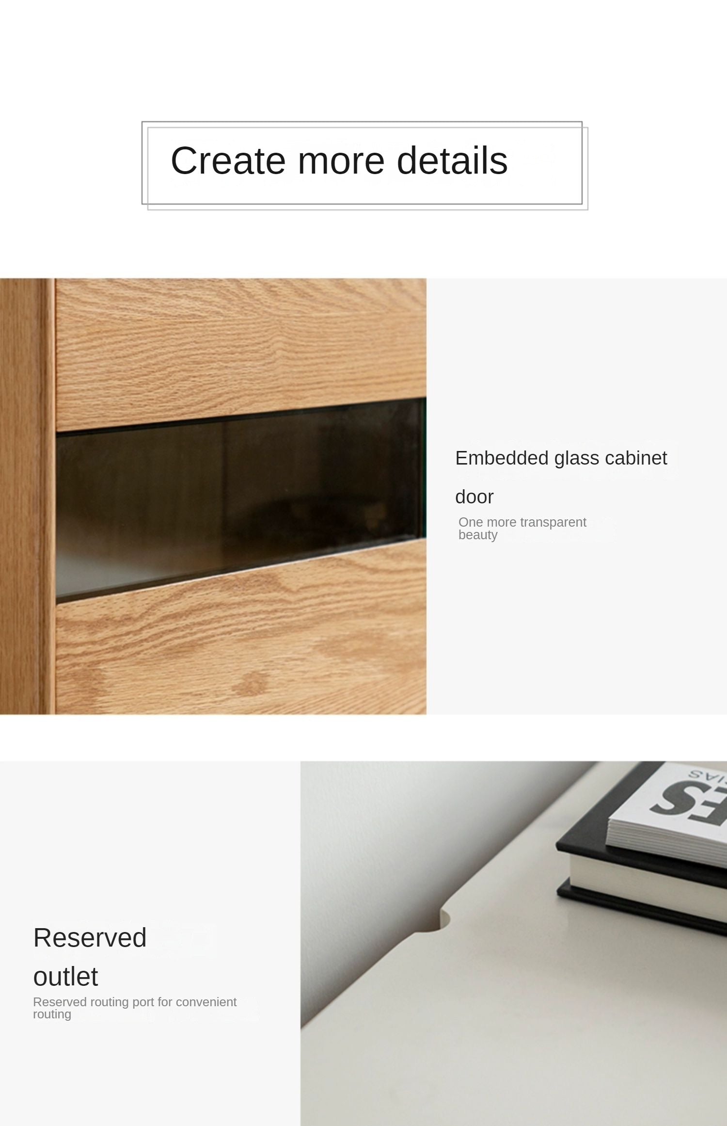 Oak Solid Wood Nordic Sideboard with Slate Top - Modern Buffet Cabinet for Dining Room, Living Room & Entryway Storage