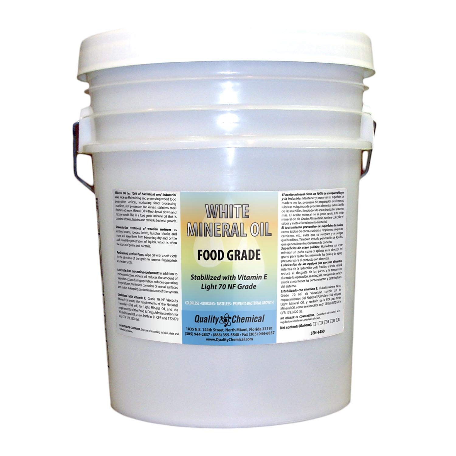 Premium Food Grade 70 Mineral Oil - NSF Certified, 5 Gallon Pail - Ideal for Wood Cutting Boards, Butcher Blocks & Kitchen Utensils - Safe Food Contact & Wood Sealer for Professional Chefs & Home Cooks