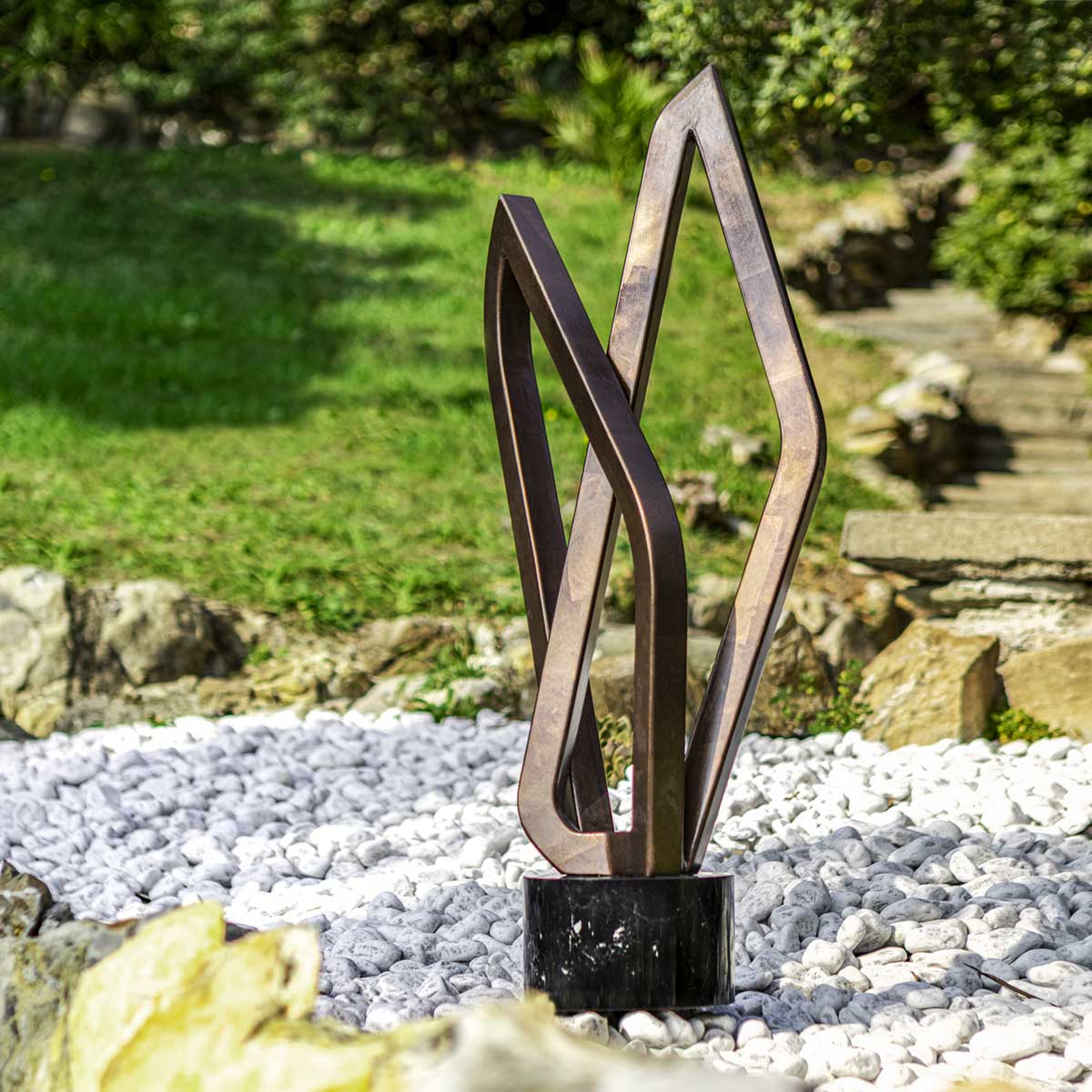 Modern Geometric Bronze Aluminum Sculpture - 23 Inch Contemporary Art Decor for Home, Office & Garden