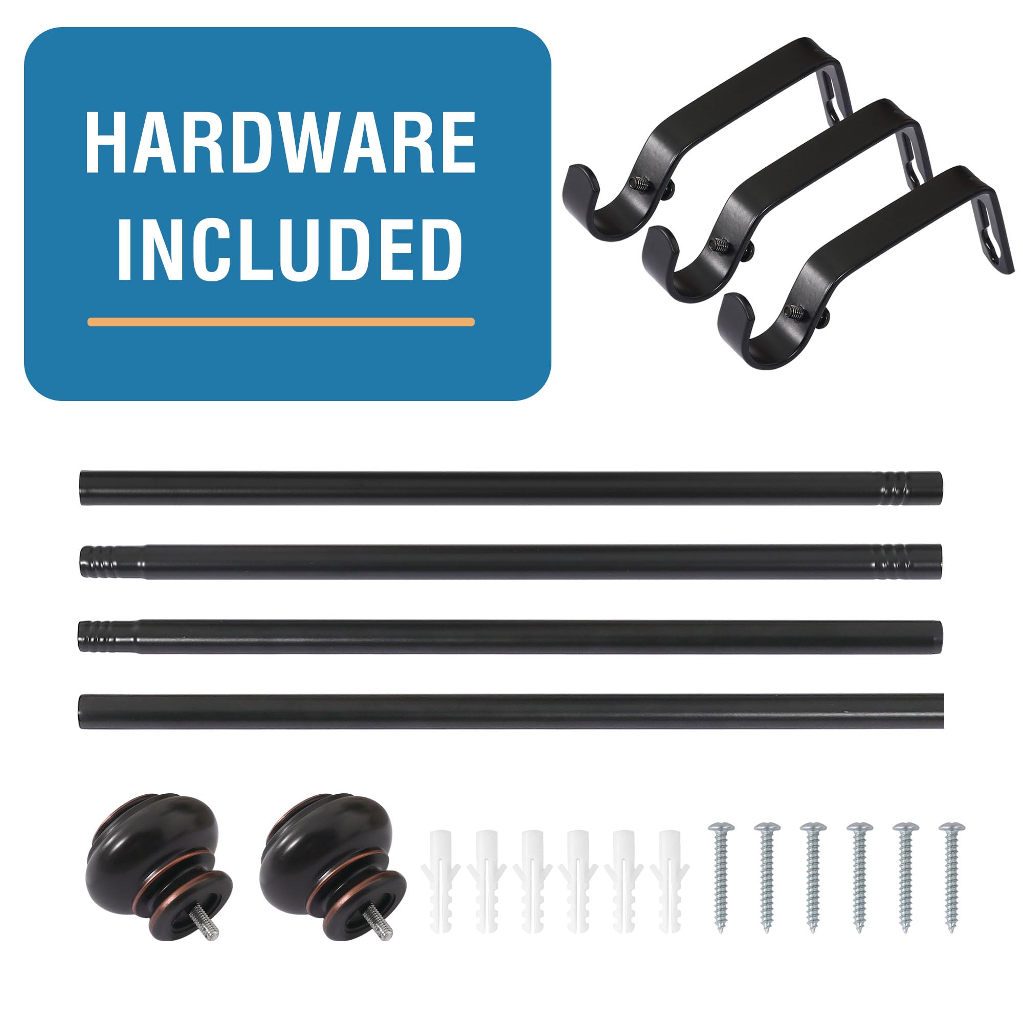 H.VERSAILTEX Adjustable Telescoping Curtain Rod 16.2-59.4 Inches, 3/4 Inch Diameter Heavy Duty Window Rod with Brackets & Classic Finials - Black | Perfect for Living Room, Bedroom & Home Decor
