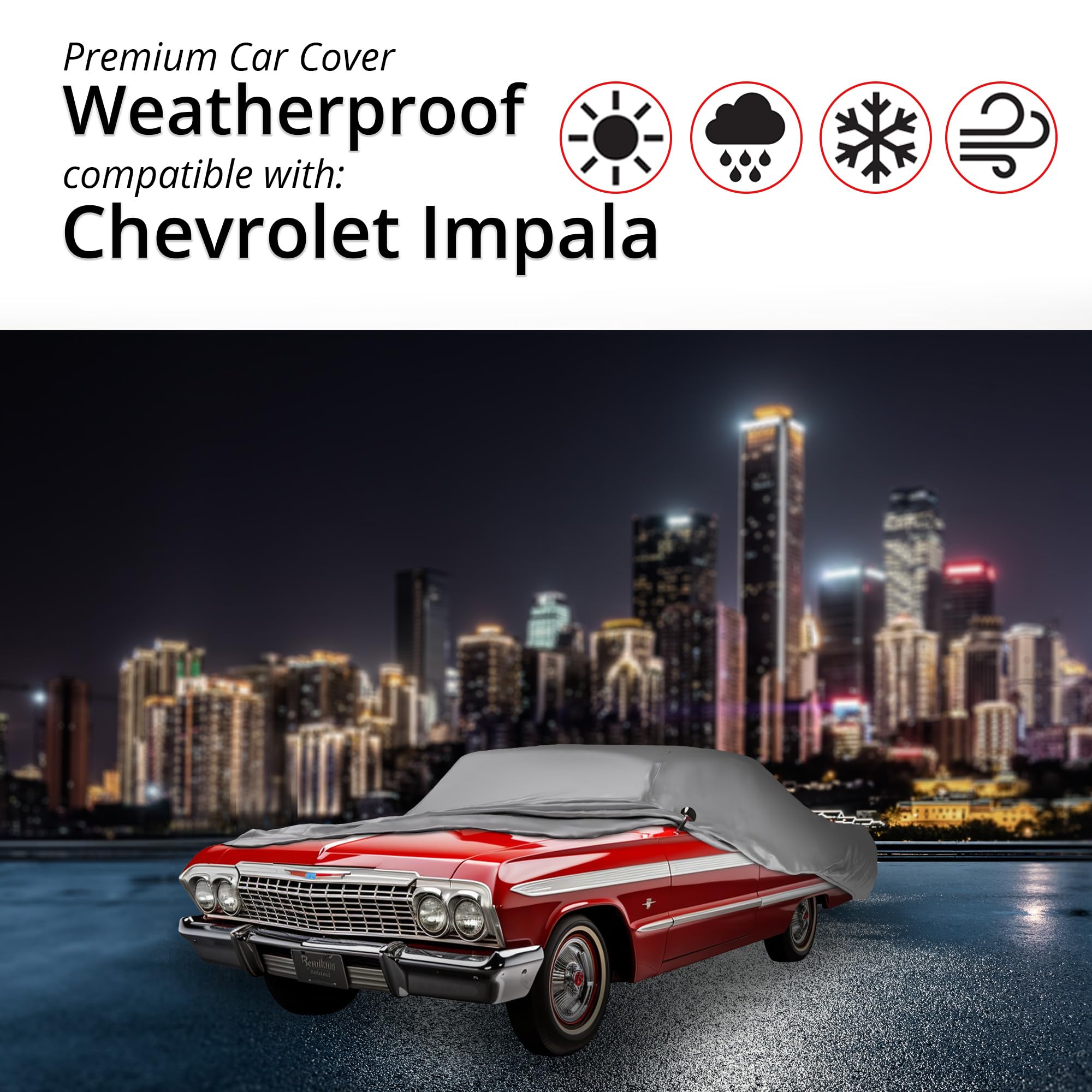 Weatherproof Car Cover for Chevrolet 1965-1970 Impala - Heavy Duty Outdoor Car Cover with Anti-Theft Cable Lock | All-Season Protection from Rain, Snow, UV Rays | Perfect for Garage, Driveway & Long-Term Parking