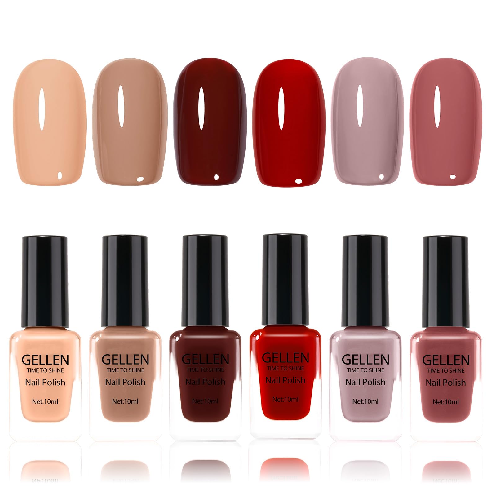 Gellen Nail Polish Set - 6 Quick Dry Warm Colors Nail Polish Kit for DIY Manicure, No UV Light Needed (0.33 fl.oz) | Perfect for Home Salon, Seasonal Nail Art in Spring, Summer, Fall & Winter