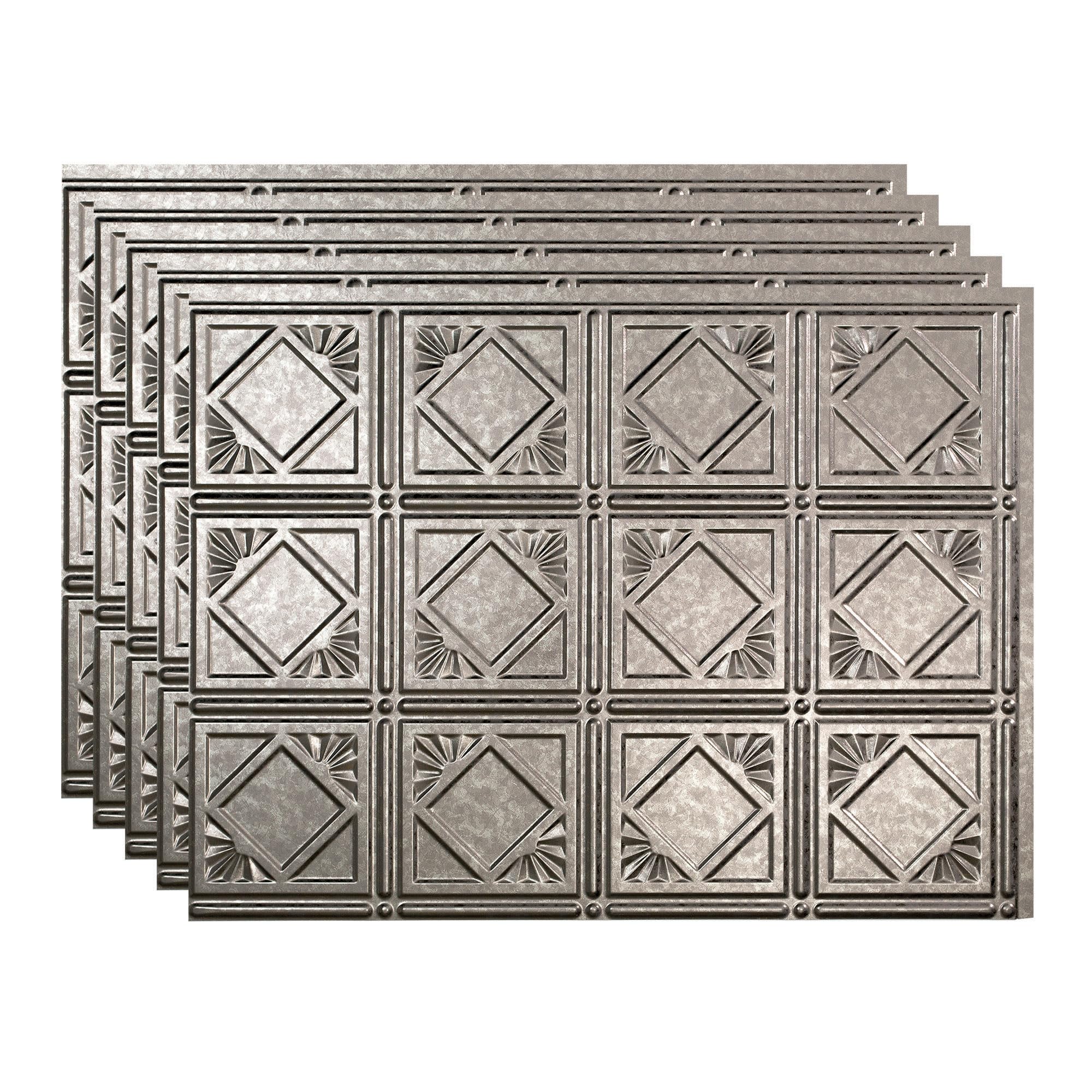 FASÄDE Traditional Style 4-Pack 18x24 Inch Decorative Vinyl Backsplash Panels - Galvanized Steel Wall Covering for Kitchen & Bathroom Renovation