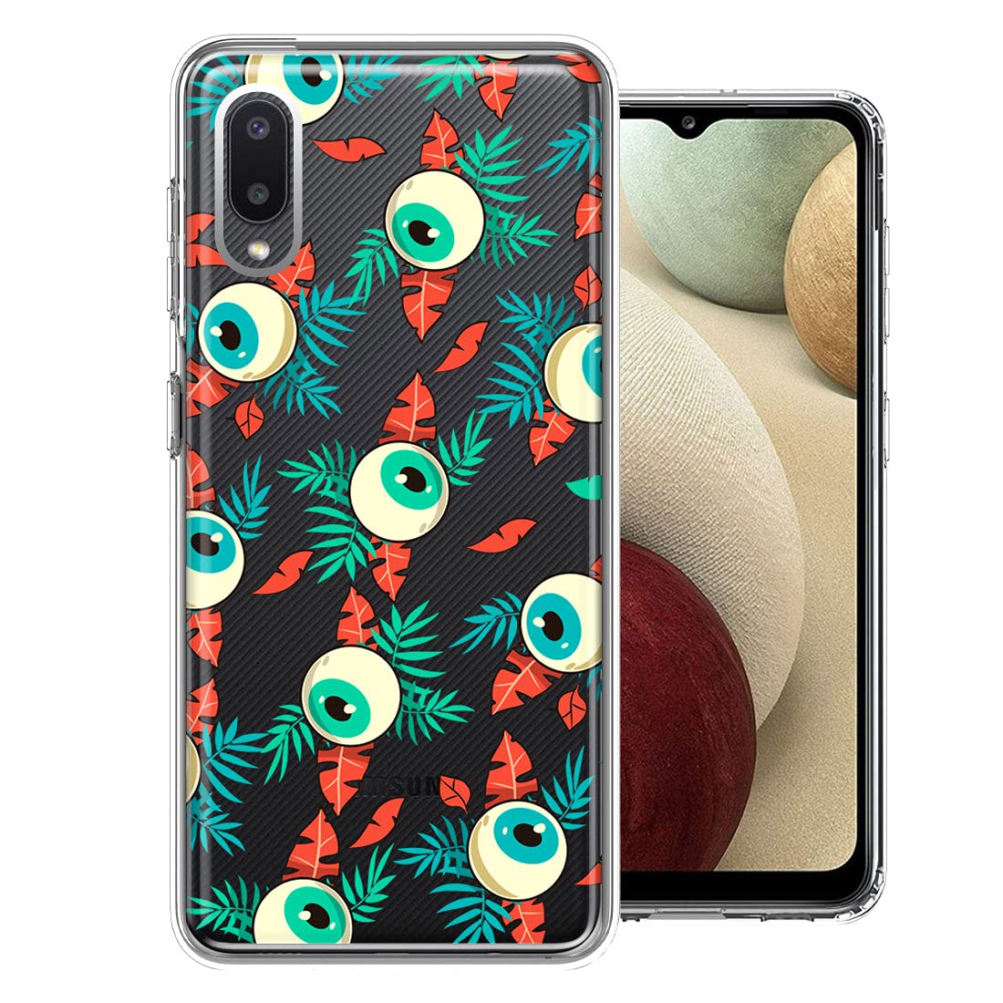 Samsung Galaxy A02 Phone Case - Halloween Creepy Tropical Eyeballs Design Double Layer Protective Cover | Perfect for Spooky Season, Costume Parties & Everyday Use