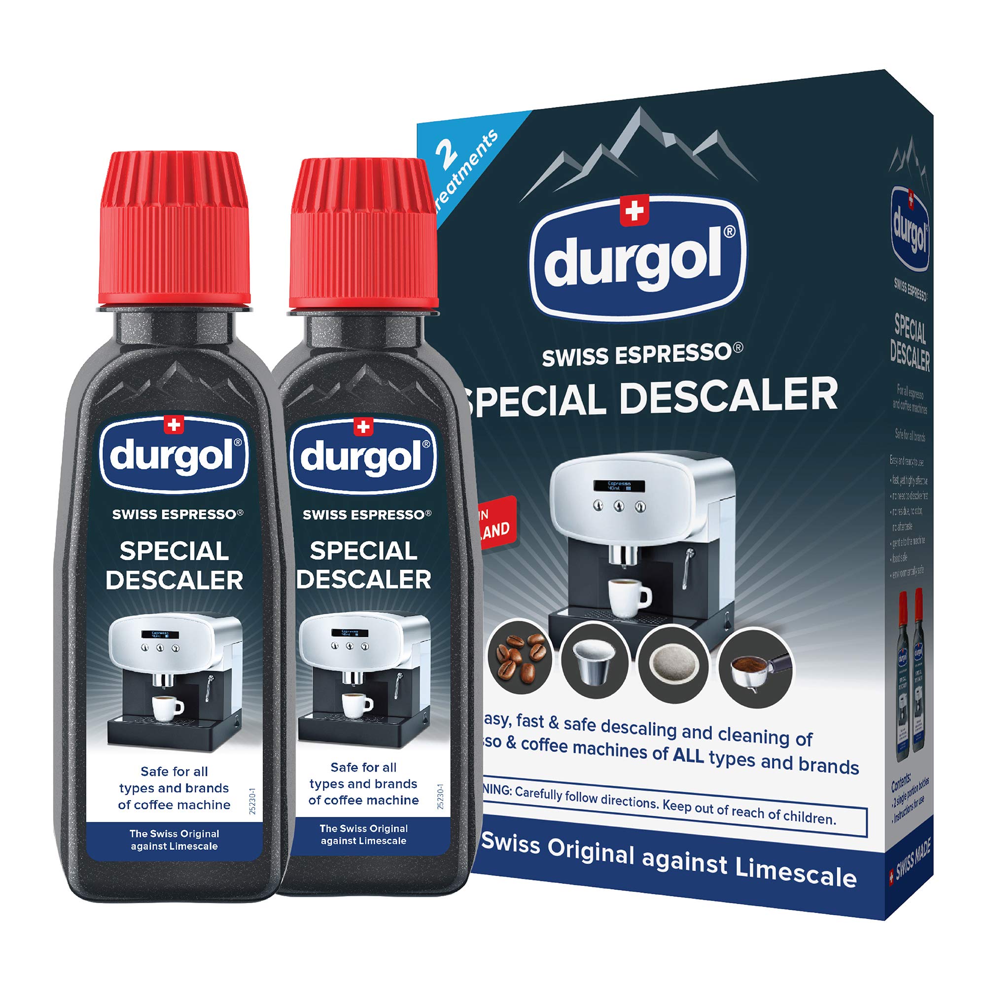 Durgol Swiss Espresso Descaler & Decalcifier - 4.2 oz (2-Pack) - Works with All Coffee Machines & Espresso Makers - Perfect for Keurig, Nespresso, Breville & More - Keep Your Coffee Tasting Fresh