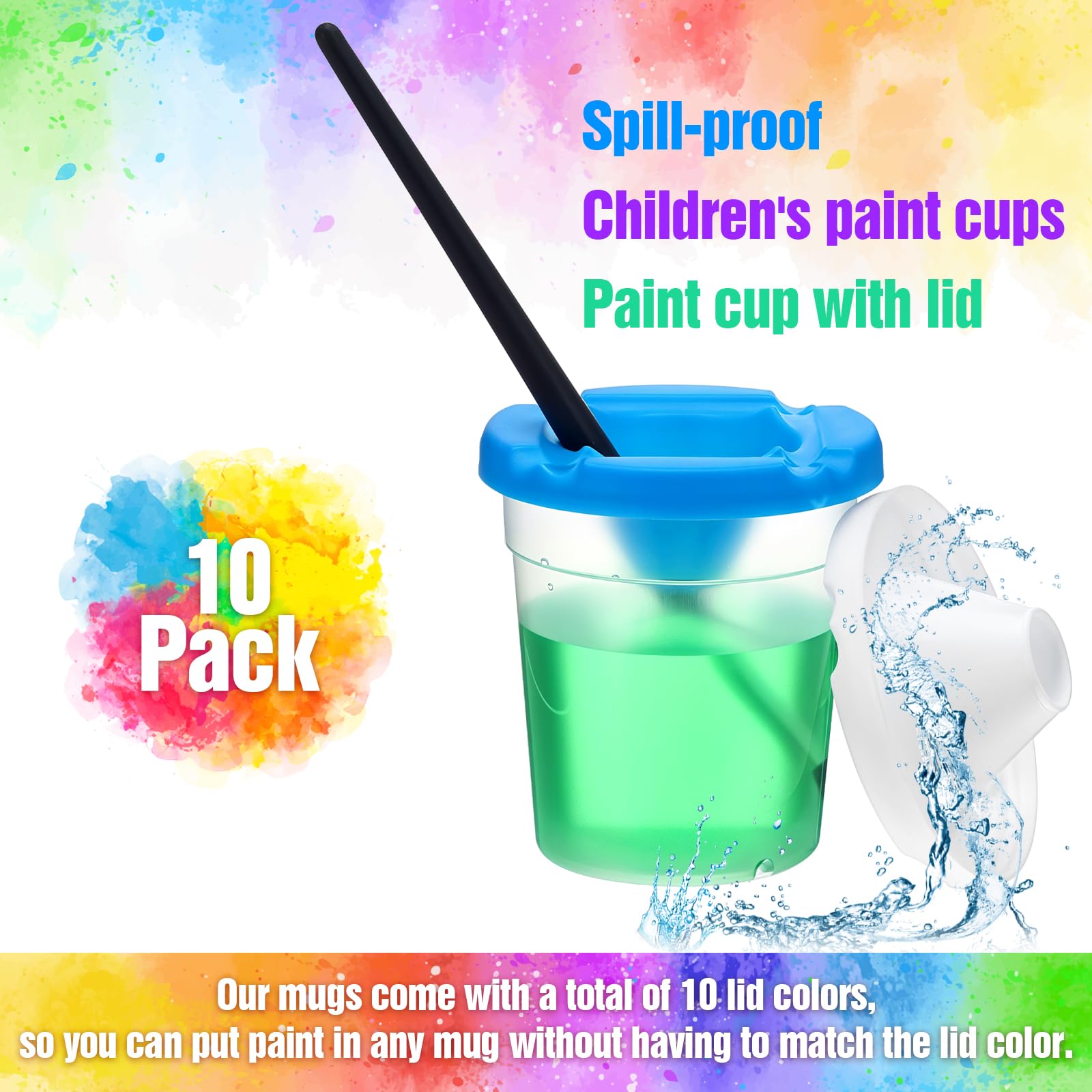 10 Pack Large Capacity Paint Mixing Cups with Lids - Reusable Spill Proof Paint Containers for Artists & DIY Projects - Perfect for Classroom Art Supplies, Craft Kits & Watercolor Painting