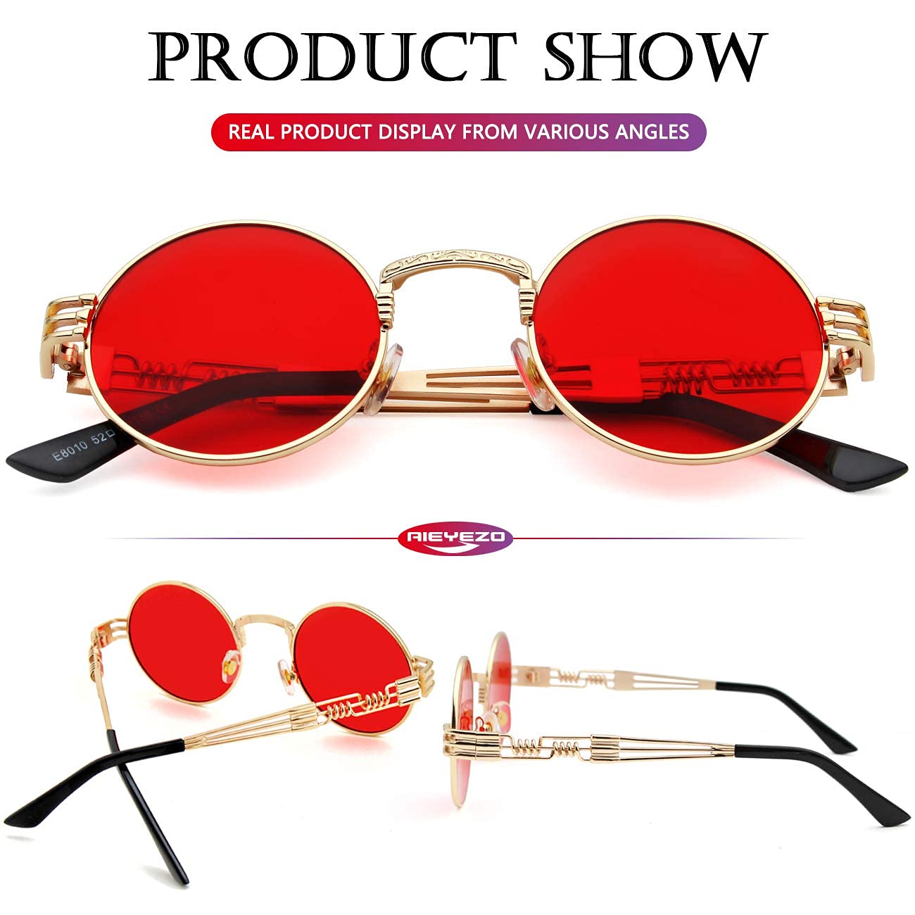 Steampunk Round Sunglasses for Men & Women - Vintage Lennon Hippie Glasses with Metal Frame - 100% UV Protection Lenses - Perfect for Cosplay, Music Festivals & Retro Fashion