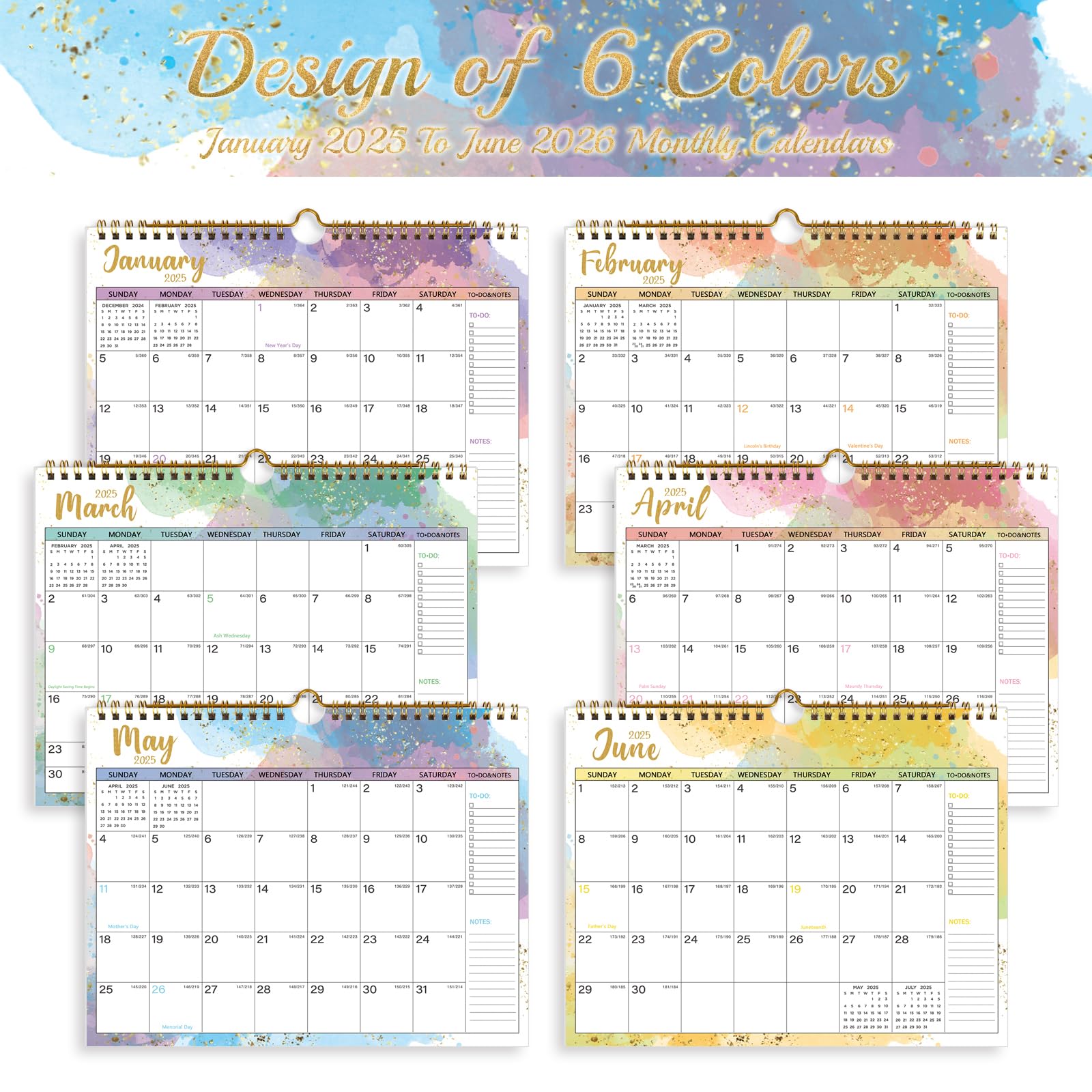 2025-2026 Wall Calendar 18 Months (January 2025 - June 2026) with Julian Dates | 11