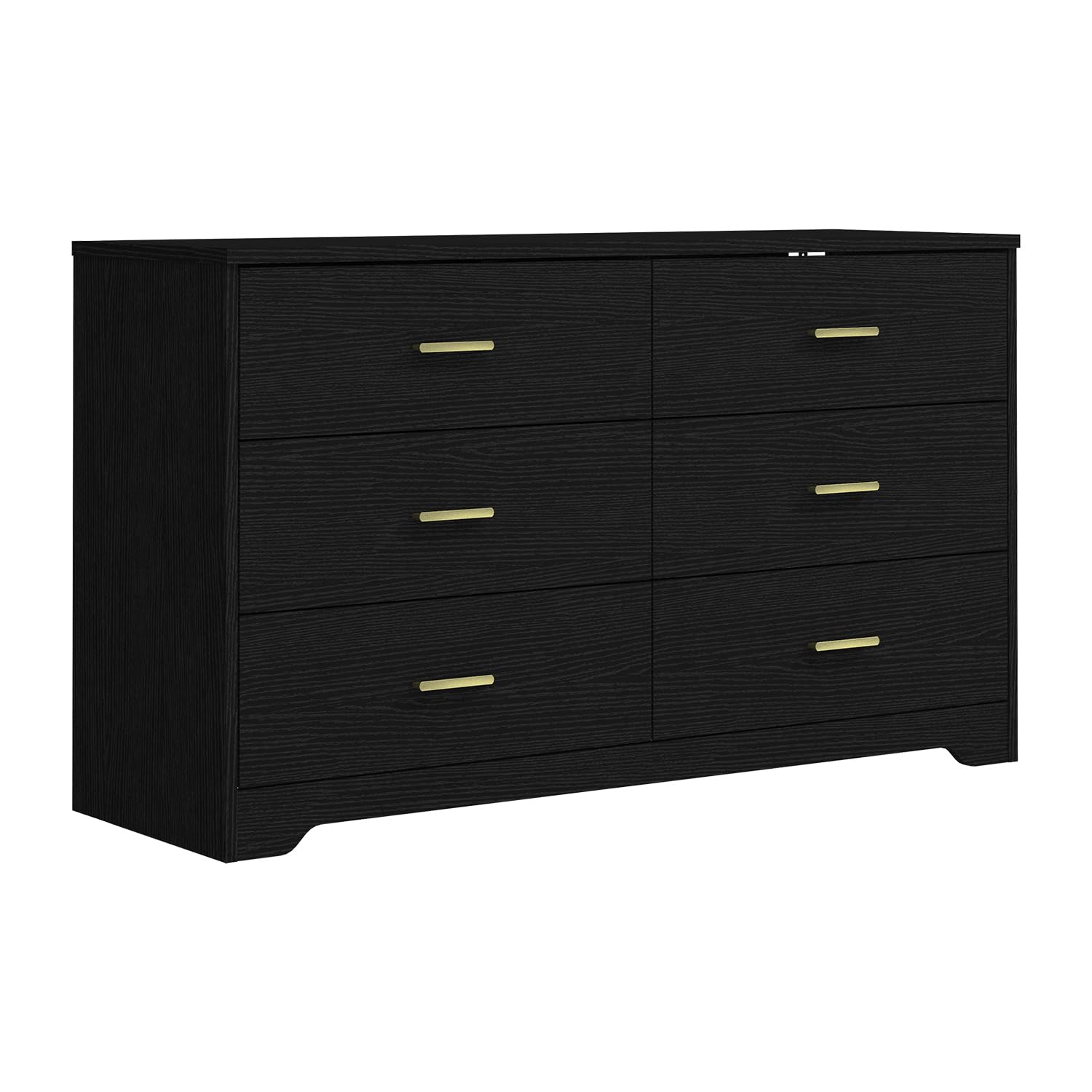 Modern 6-Drawer Wooden Dresser - Solid Wood Lateral Chest of Drawers with Wide Storage Drawers & Gold Metal Handles for Bedroom, Living Room, Hallway | Space-Saving Storage Organizer for Clothes, Linens & Home Essentials