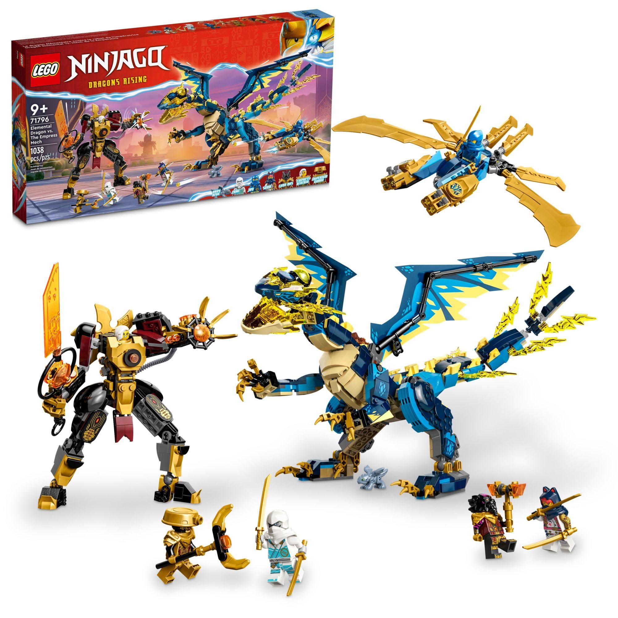 LEGO NINJAGO Elemental Dragon vs. The Empress Mech 71796 Building Kit - Dragon & Mech Toy Set with 6 Minifigures for Kids Ages 9+ | Ninja Warriors Battle Playset for Creative Play & Collectors