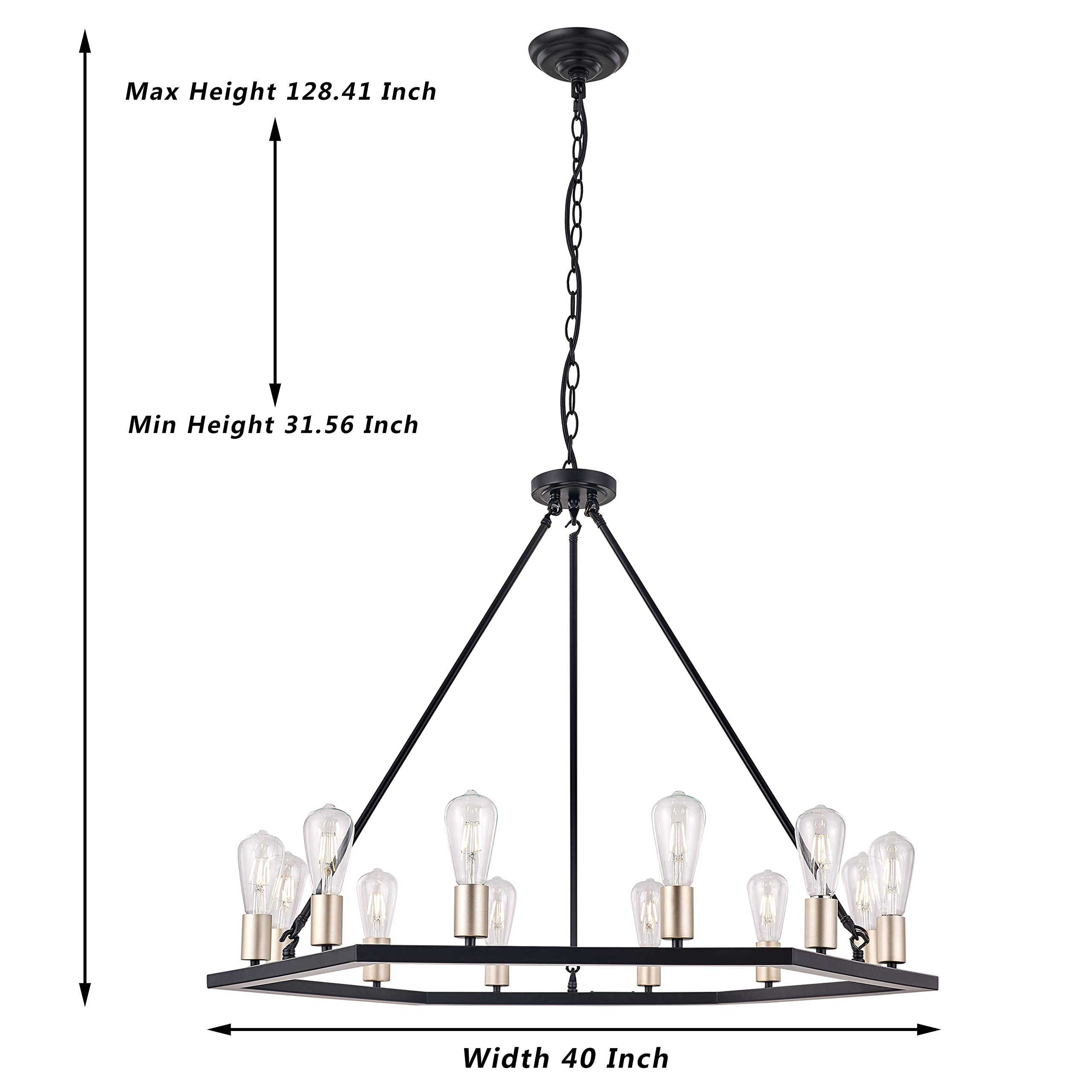 Vanity Art 12-Light Wagon Wheel Chandelier - Farmhouse Rustic Ceiling Light Fixture with Candle-Style Bulbs for Living Room, Kitchen, Dining Room (MLT3112LT-BD-BK) - Perfect for Country Homes, Barn Weddings & Cozy Cabin Decor