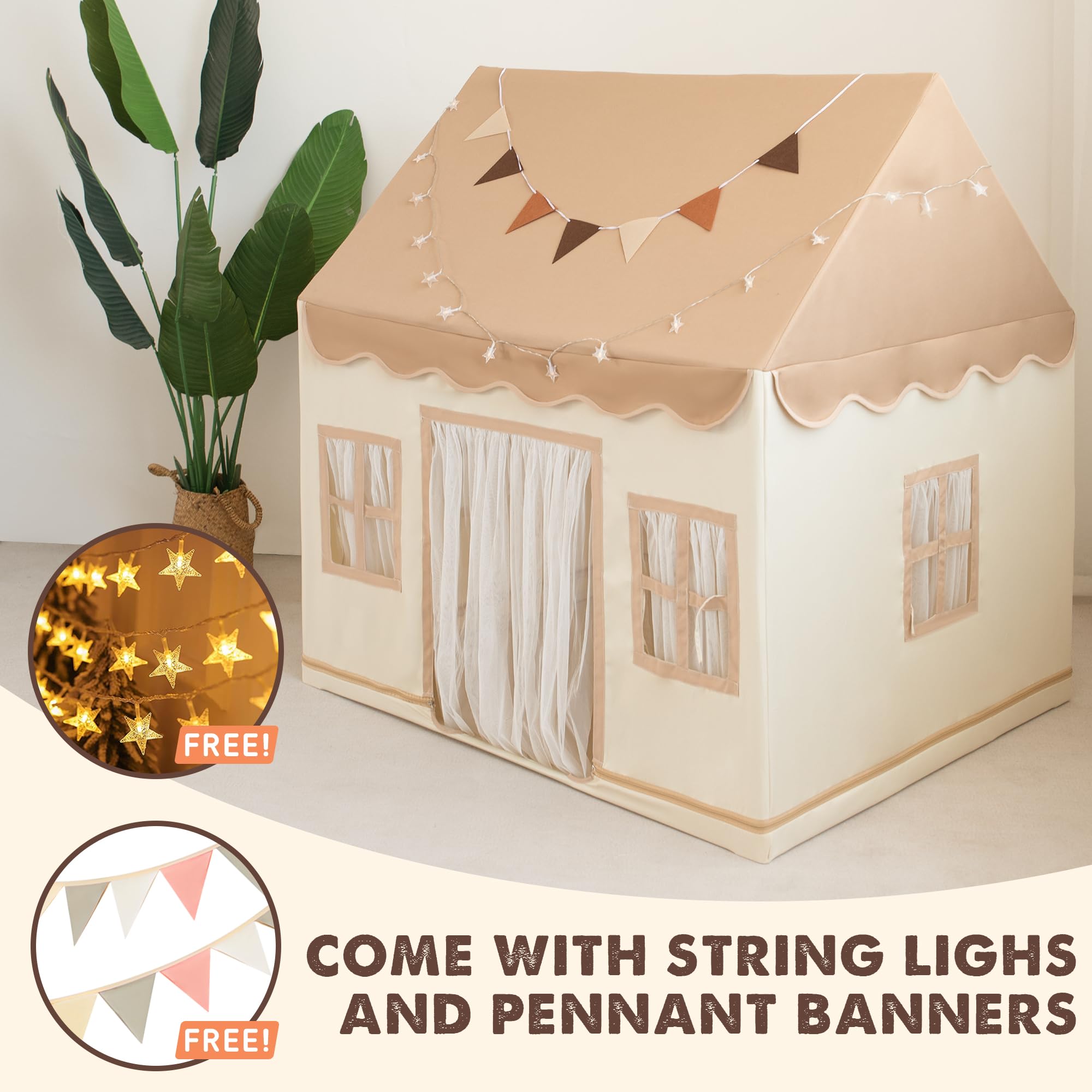 Large Kids Play Tent with Basic Mat & Star Lights - 52