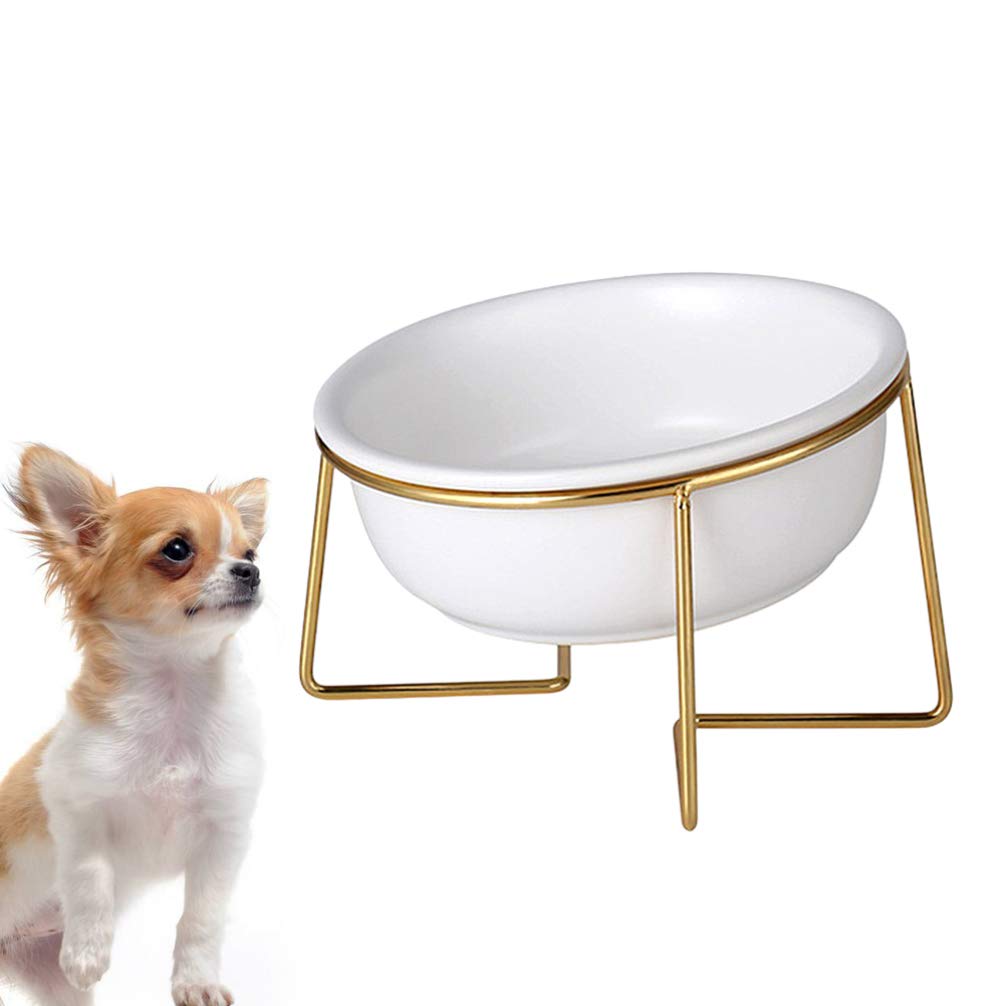 VILLCASE Ceramic Raised Cat Bowl - White Pet Food Dish for Cats & Dogs, Non-Slip Elevated Feeder for Puppy, Kitten - Perfect for Wet/Dry Food, Water, Rice - Durable Ceramic Pet Bowl for Healthy Eating Posture