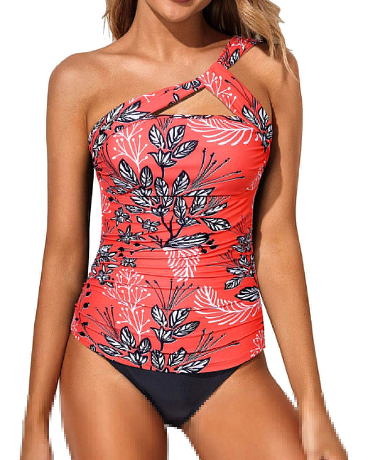 Women's One Shoulder Tankini Swimsuits - Tempt Me Two Piece Bathing Suit with Matching Shorts | Beachwear, Pool Party, Summer Vacation Swimwear
