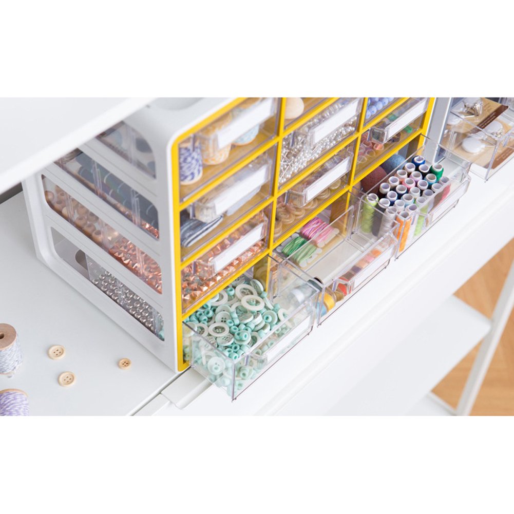 SYSMAX 12-Section Clear Storage Organizer Box - Transparent Drawers for Stationery, Office Supplies, Tools, Craft & Household Items - Perfect for Desk, Workshop & Home Organization