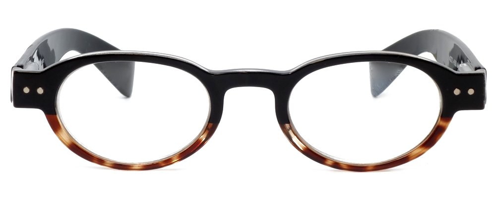 Calabria 4372 Black Tortoise +6.00 Oval European Reading Glasses with Case - Stylish 2-Tone Design for Reading, Computer Work & Fashion Accessory
