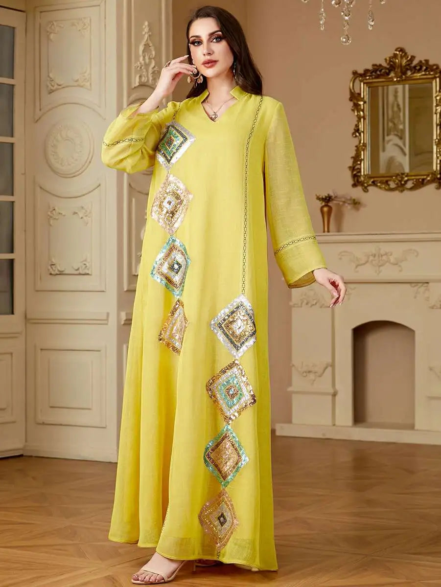 Elegant Eid Sequins Caftan Kaftan Jalabiya Dress for Women - Perfect for Party, Wedding & Special Occasions - Stylish Islamic Abaya for Festive Celebrations