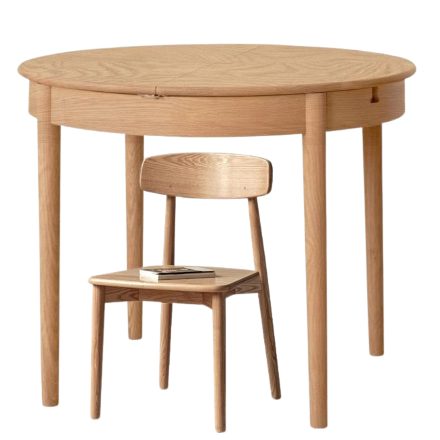 Solid Oak & Ash Wood Extendable Round Dining Table - Expandable for 4 to 8 People - Perfect for Small Spaces, Family Dinners & Entertaining Guests