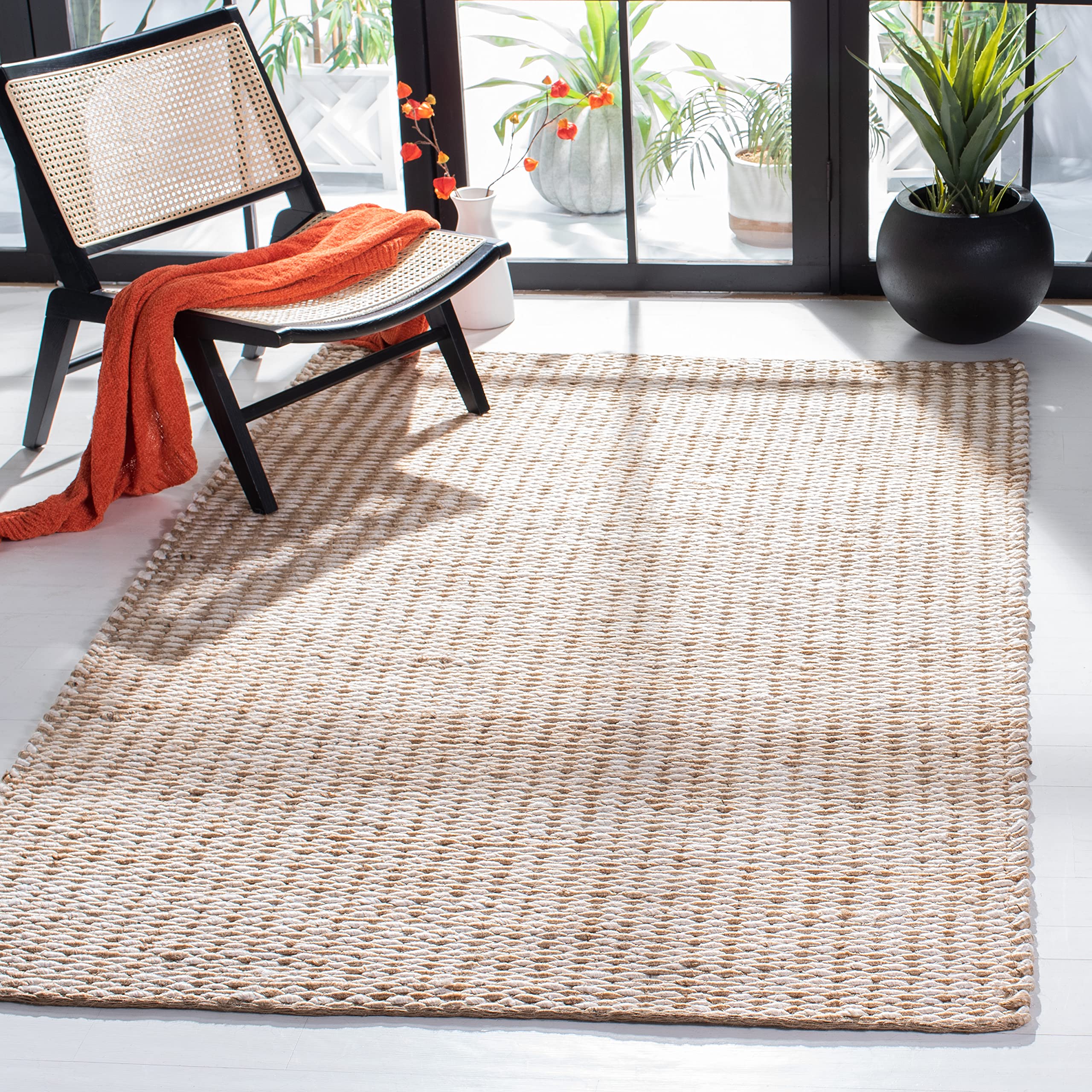SAFAVIEH Handmade Natural Jute Area Rug 8' x 10' - Farmhouse Style in Natural & Ivory | Durable for High Traffic Living Room & Bedroom | Eco-Friendly Home Decor for Cozy Spaces (NF110B)