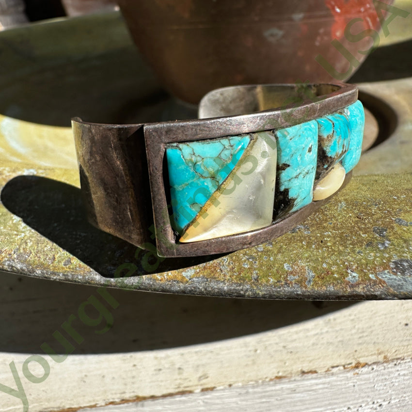 Vintage Navajo Chunky Sterling Silver Channel Inlay Turquoise Bracelet - Handmade Native American Jewelry for Women - Perfect for Boho Fashion, Gift Giving & Special Occasions