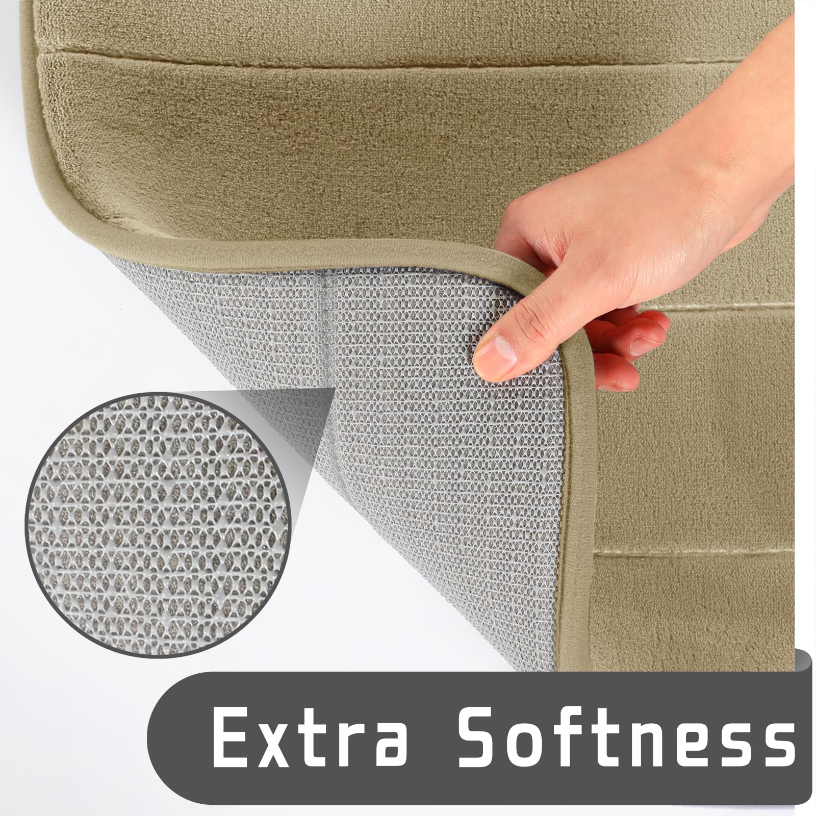 Yimobra 2-Piece Bathroom Rug Set - 24x17 Absorbent Memory Foam Bath Mat & 24x20 Non-Slip Toilet Rug, Machine Washable, U-Shaped Design in Pale Khaki - Perfect for Bathroom Safety and Comfort