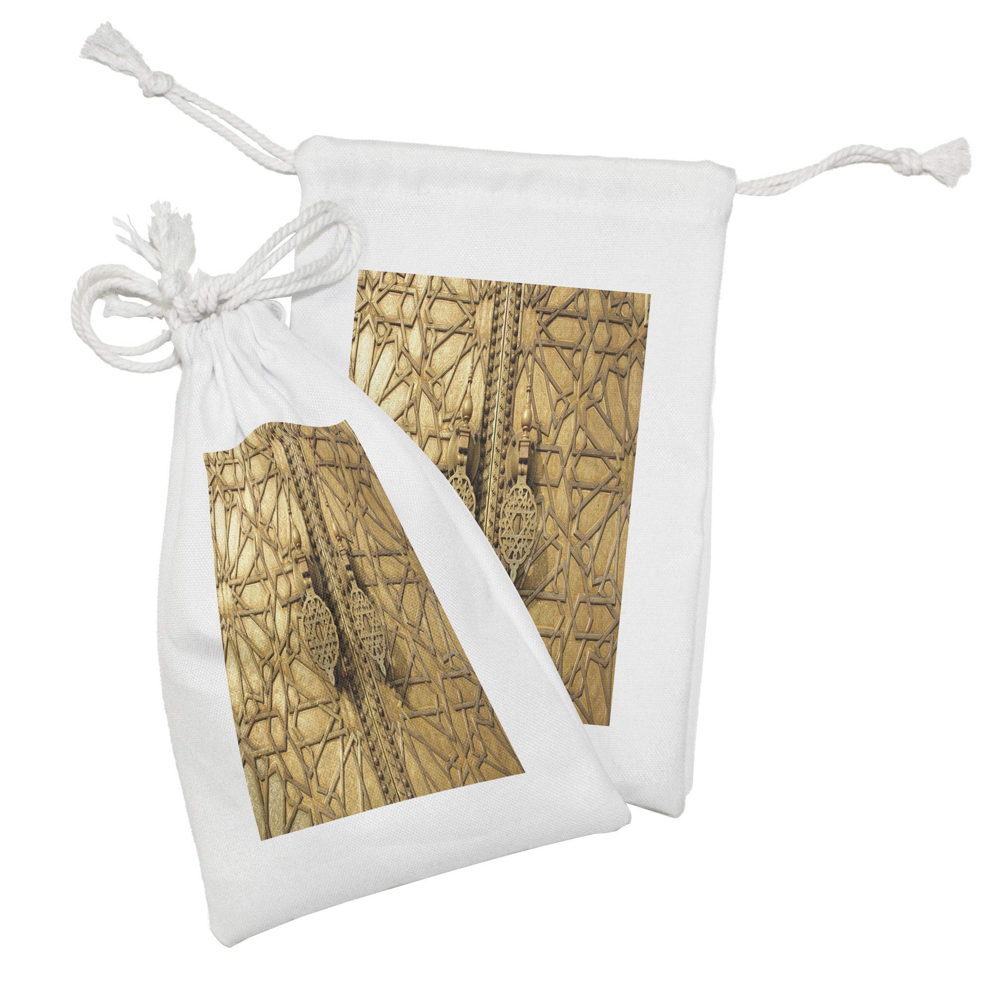 Ambesonne Moroccan Fabric Pouch Set of 2 - Royal Palace Marrakesh Travel Design, Small Drawstring Bag for Toiletries, Masks & Party Favors (9x6 Inches, Pale Brown) | Perfect for Travel Accessories, Gift Bags & Cosmetic Storage