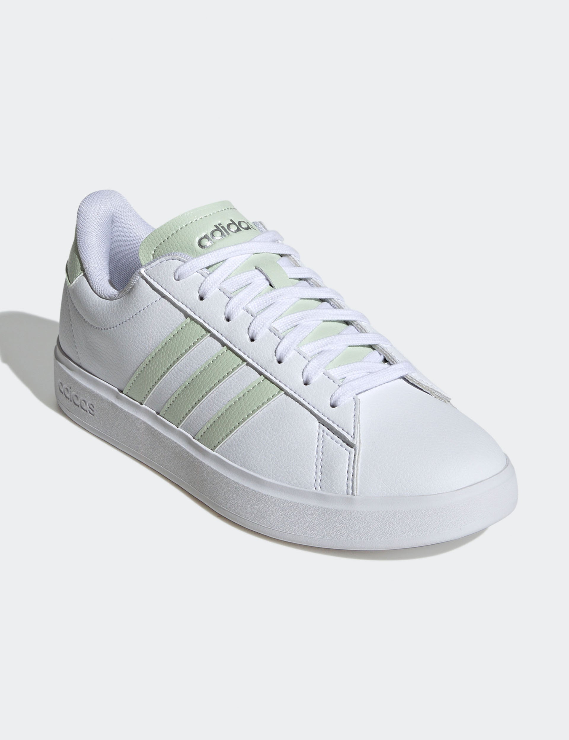 Adidas Grand Court 2.0 Sneakers - Cloud White/Linen Green/Matte Silver - Comfortable Tennis Shoes for Men & Women - Perfect for Casual Wear, Gym & Outdoor Activities