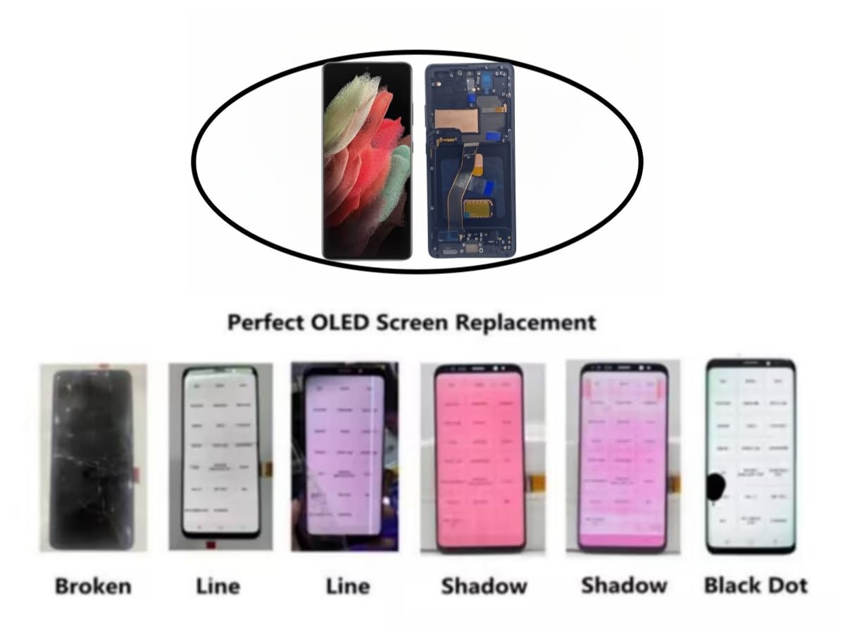 Original OLED Screen Replacement for Samsung Galaxy S21 Ultra 5G (G998U/G998B/DS) - LCD Touch Digitizer Display Assembly with Frame & Repair Toolkits - Perfect for DIY Repairs, Cracked Screen Fixes & Phone Restoration (Black)