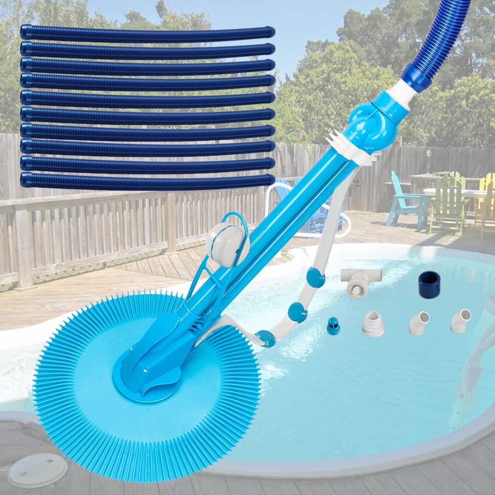 Automatic Pool Vacuum Cleaner with 10 Replacement Hoses - Quiet Side Climbing Sweeper for Inground & Above Ground Pools - Cleans Floors, Walls & Steps (Pump Required, Not Included) | Perfect for Weekly Pool Maintenance & Seasonal Cleaning