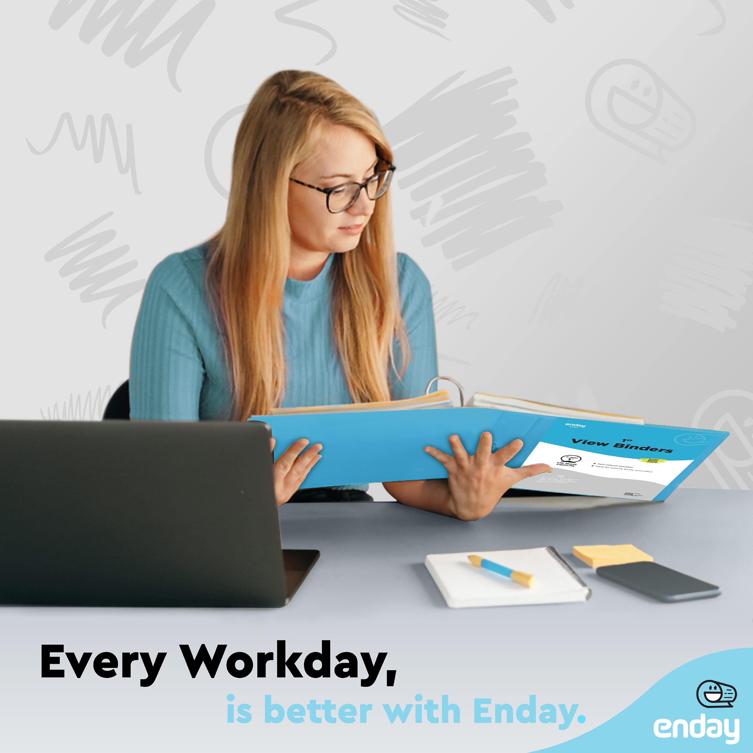 1 Inch 3 Ring Binder with Clear View Cover - 2 Inside Pockets, Blue School & Office Binder for Organizing Papers, Homework, and Documents - Perfect for Students, Teachers, and Home Office Use - by Enday